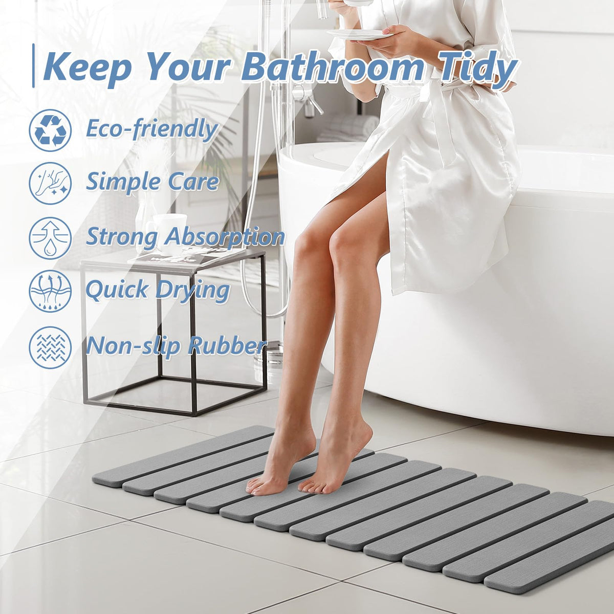 Foldable Stone Bath Mat (Grey / 31.5" x 15.7" (12 Fold))