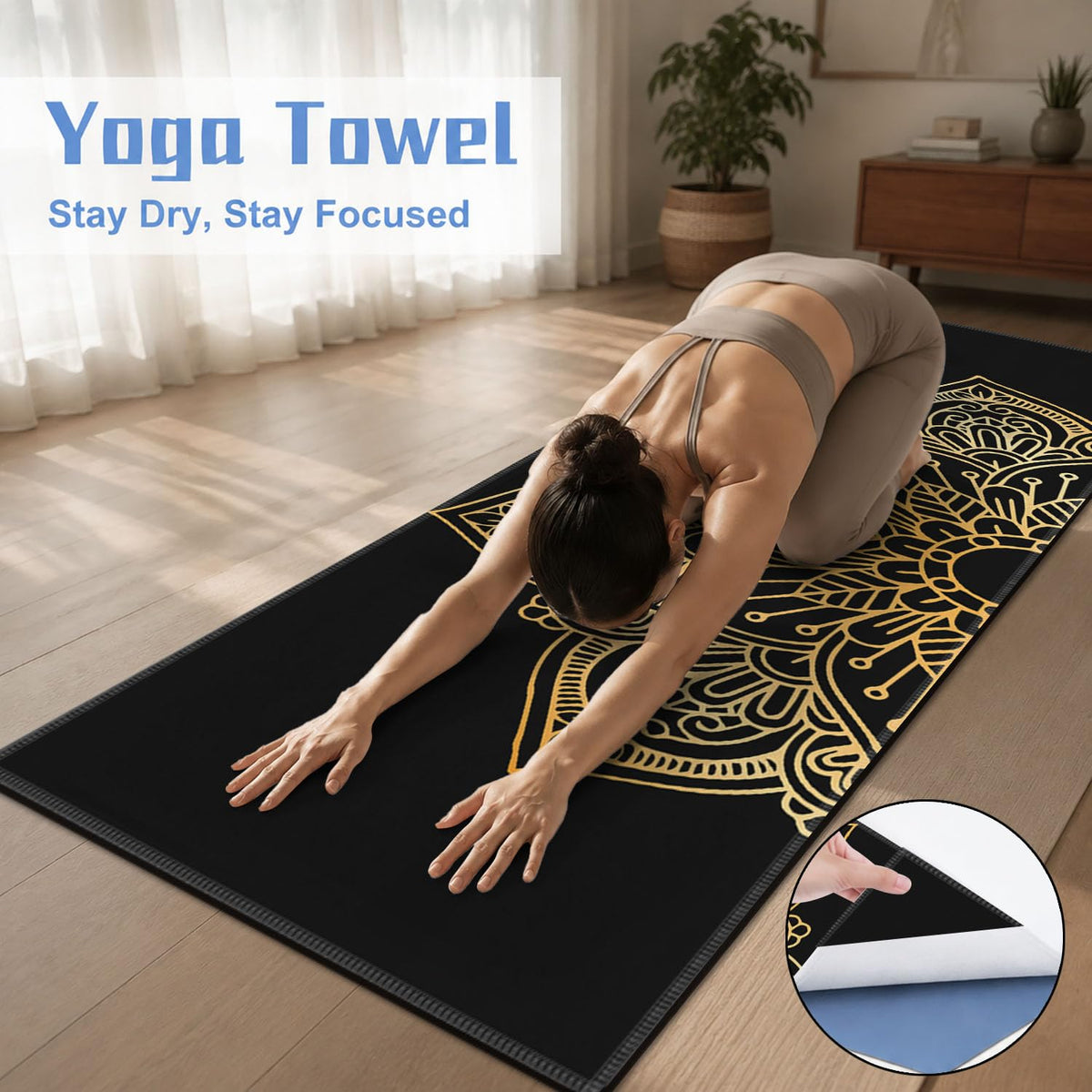 Yoga Mat Towel (Gold Flower-01 / Large)