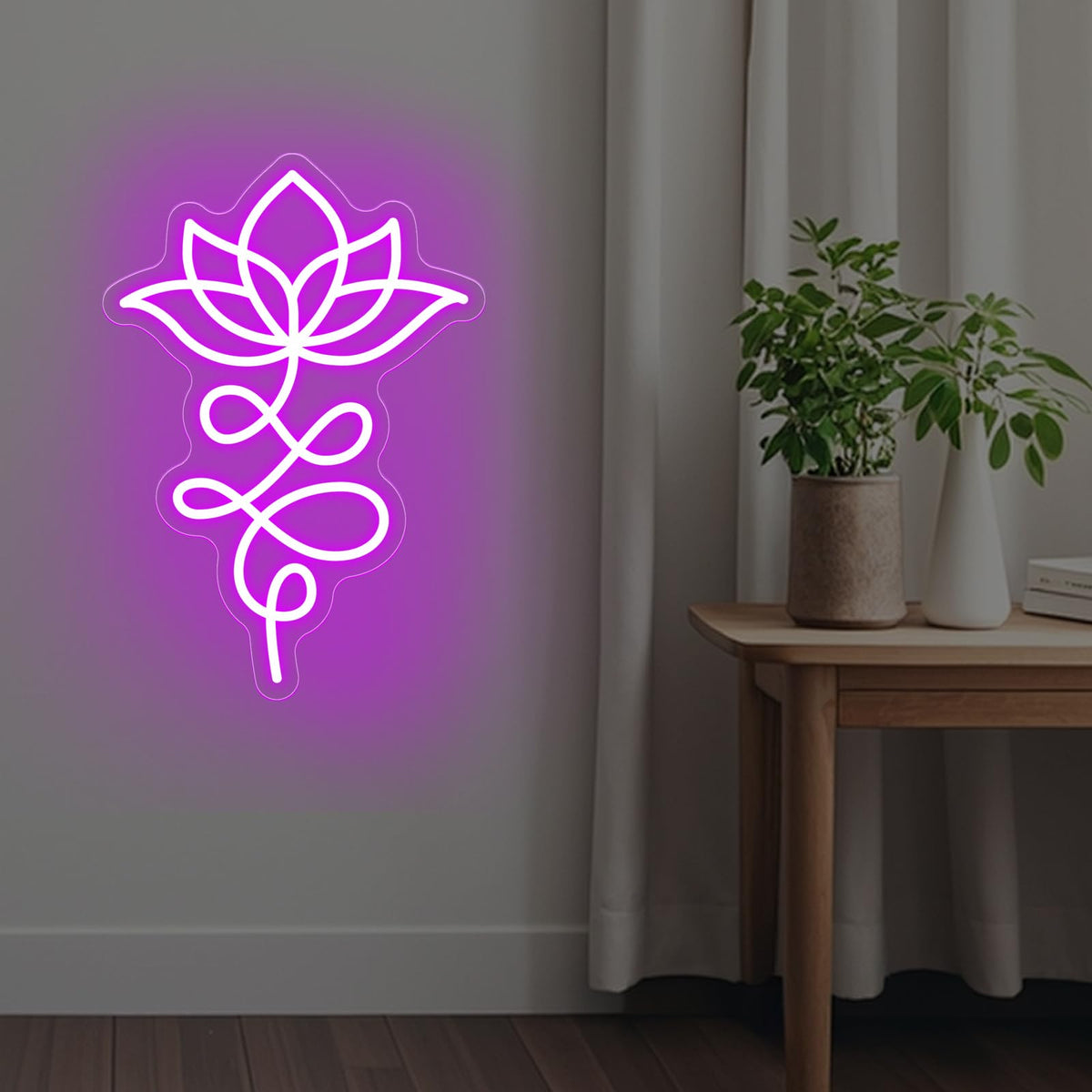 Unalome And Lotus Neon Sign (Lotus-Purple)