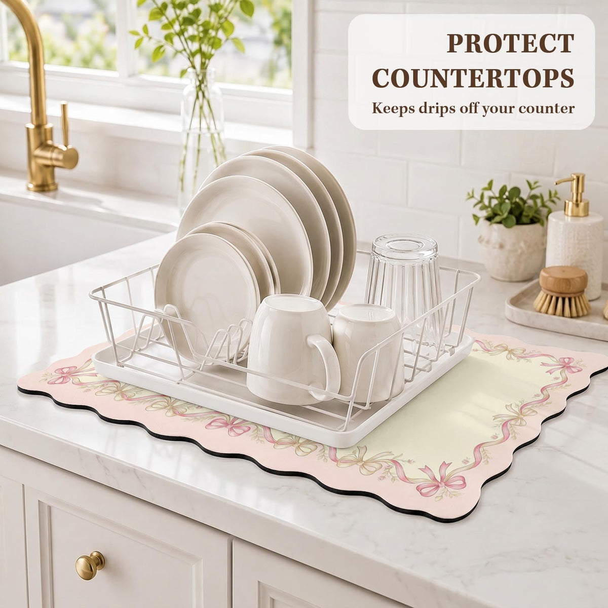 Scalloped Dish Drying Mat 2 (Coquette Bows / 12x19 inch)
