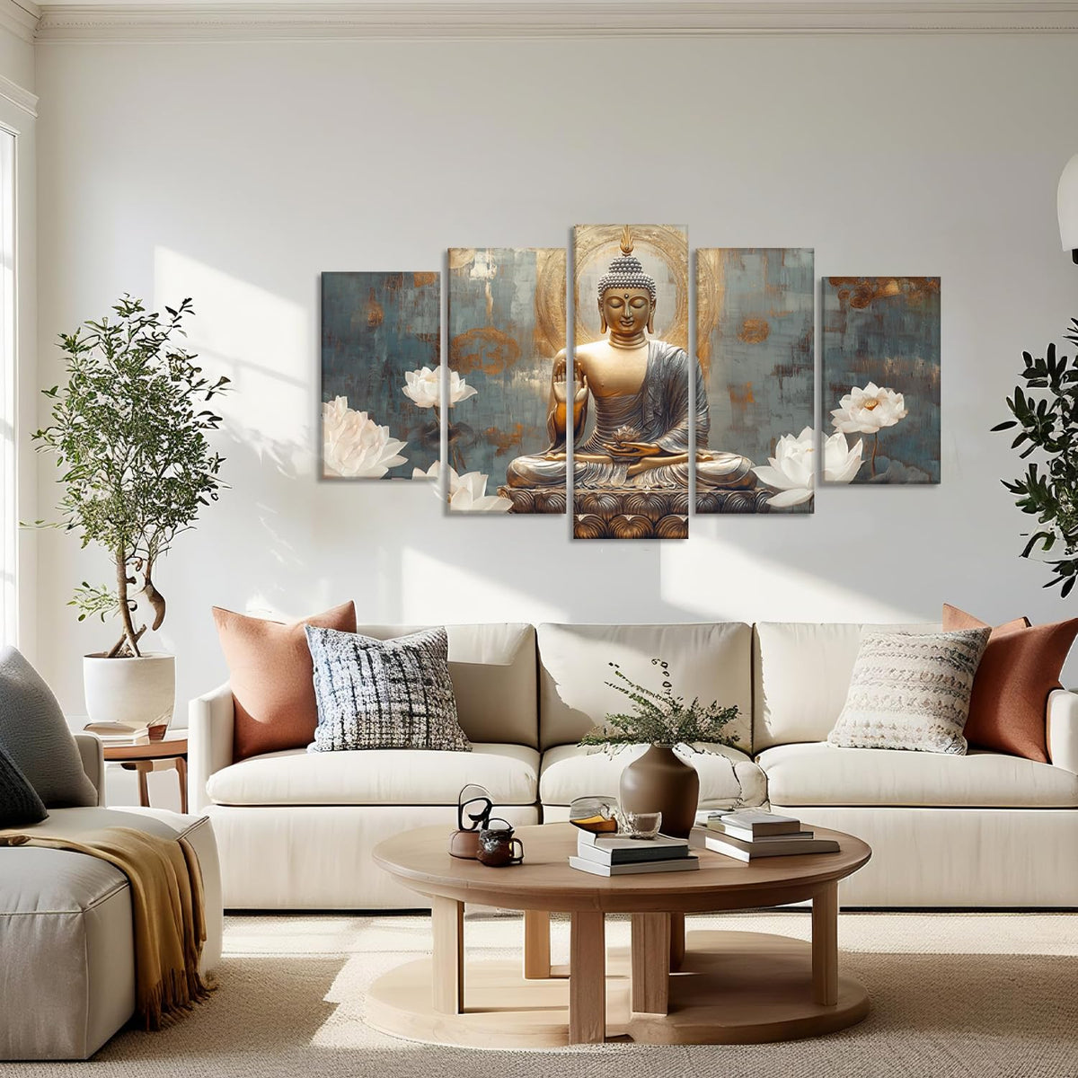 Buddha Canvas Wall Art 5 Piece Zen Wall Decor Buddhism Meditation Painting for Spiritual Room Living Room Home Decor Office Framed (50x24 inch / Picture-1)