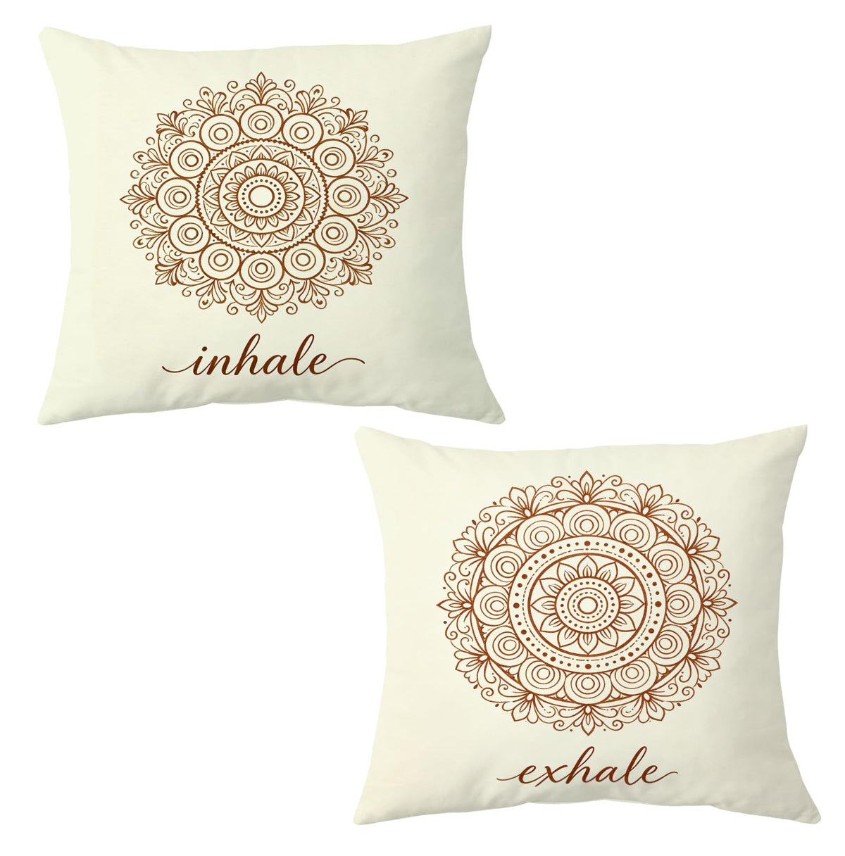 Inhale Exhale Boho Mandala Floral Zen Throw Pillow Covers 18x18 Set of 2 (Qt-bz-mental Health-mandala Flowers)