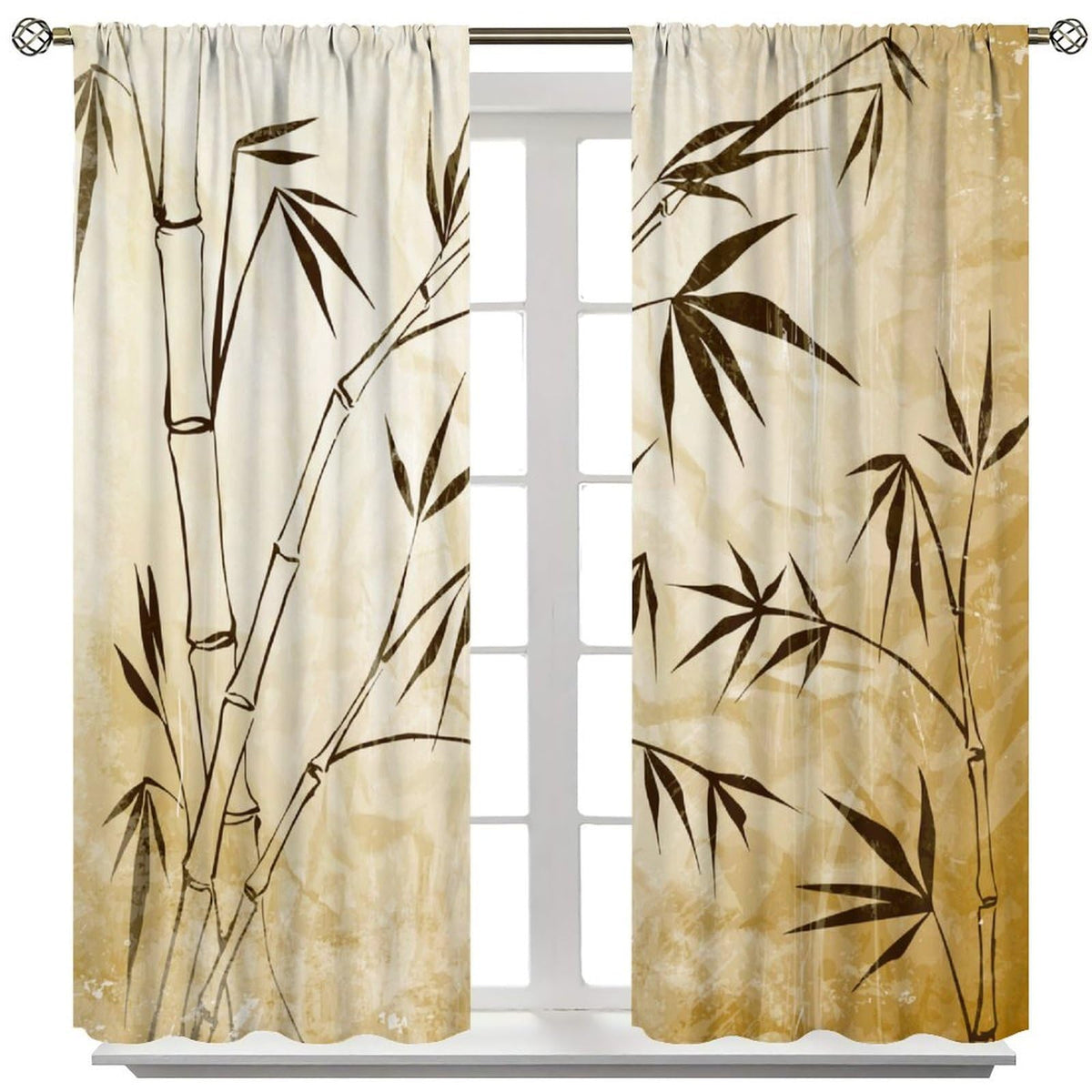 Vintage Bamboo Blackout Curtains for Kitchen Asian Japanese Rural Old Zen Bamboo Plant Landscape Window Treatments Print for Boys Girls Bedroom Living Room 42x63in (21"W x 63"L (Pack of 2) / Zen-14)