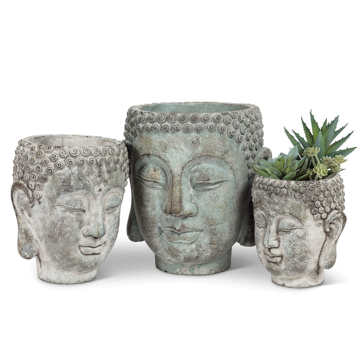 27-DHARMA/350 SM Small Buddha Head Planter, Grey (5.5" H) (Small (5.5 Inch))
