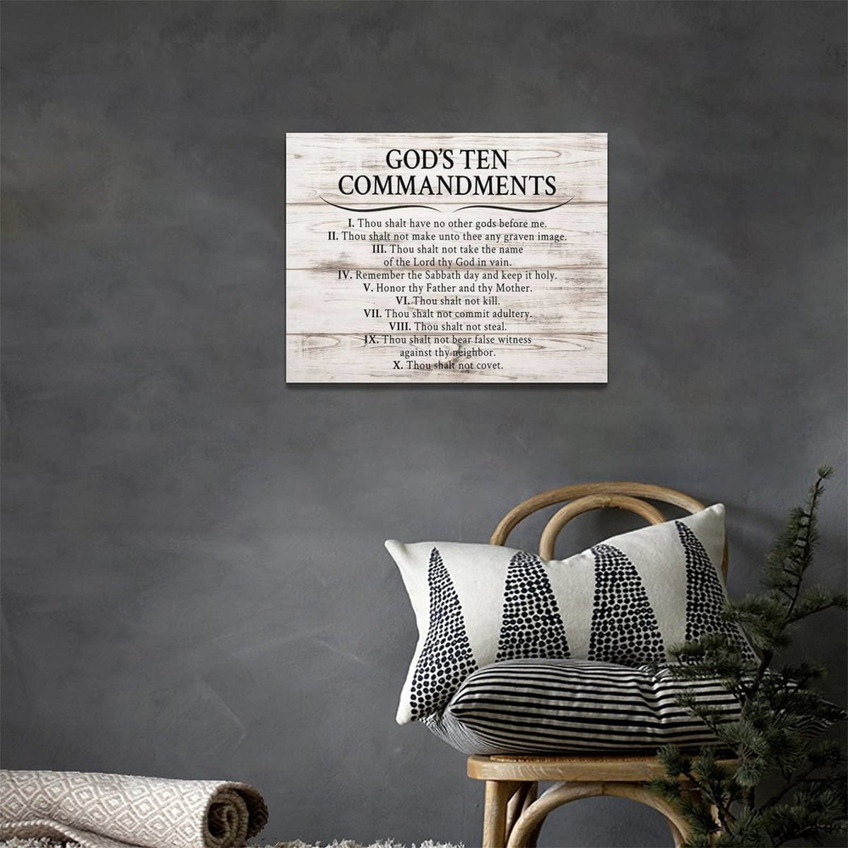 Ten Commandments Wall Decor 10 Commandments Wall Art Christian Scriptures Canvas Prints Bible Verse Pictures Painting Modern Artwork Home Decoration for Living Room Bedroom Bathroom 16"x12" (Wooden / 16"L x 12"W)