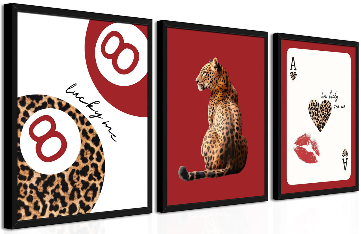 Framed Trendy Leopard Wall Art Set of 3 (Red Leopard / 24"L x 16"W)