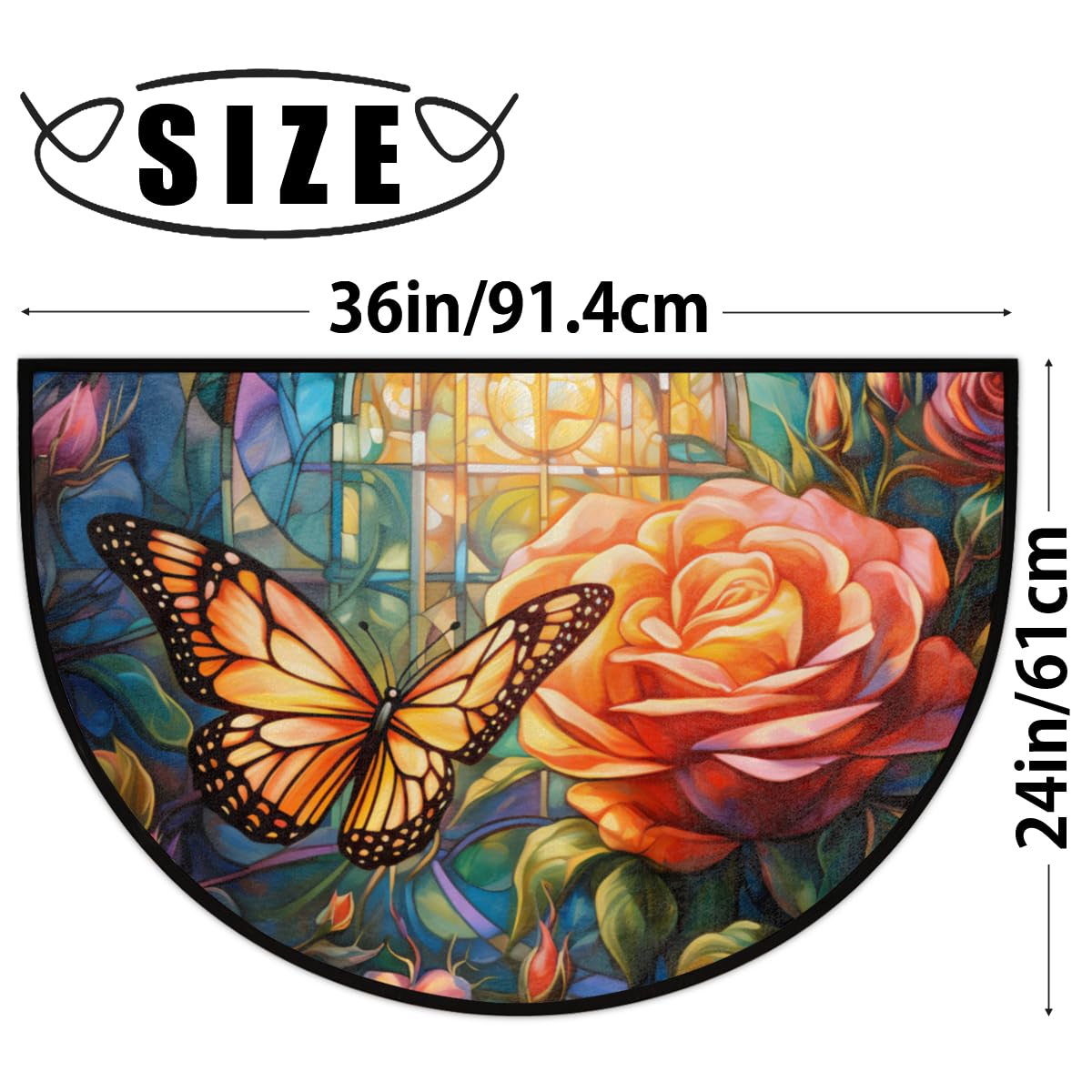 Butterfly Half Round Doormat Non Slip Half Moon Rug Outdoor Welcome Mat (B 019)