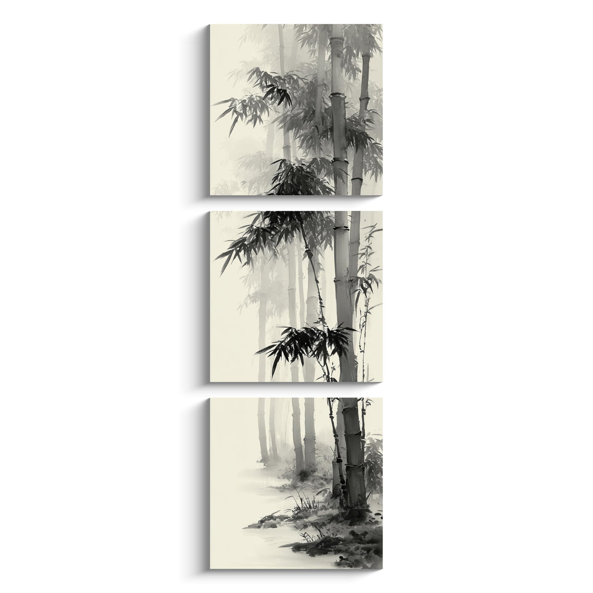 3PCS Vertical Black and White Bamboo Wall Art Asian Ink Painting Style Canvas Print Traditional Chinese Zen Minimalist Artwork Oriental Nature Forest Decor for Living Room Bedroom Meditation (Black and White Bamboo / 20x20 inches (3 pieces))