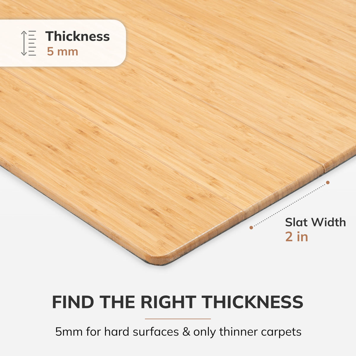 48" x 36" Bamboo Office Chair Mat for Carpet & Hardwood Floor (Natural / 48" x 36" / With Lip)