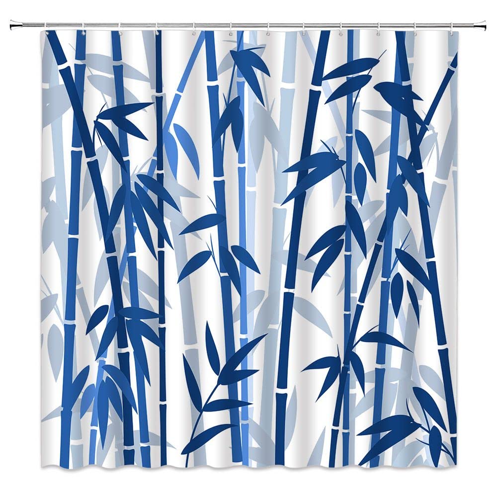 Bamboo Shower Curtain Green Bamboo Forest Tree Japanese Asain Art Rustic Wild Nature Plant Scenic Watercolor Fresh Spa Fabric Bathroom Sets with Hooks (Blue / 70"W x 75"L (Pack of 1))