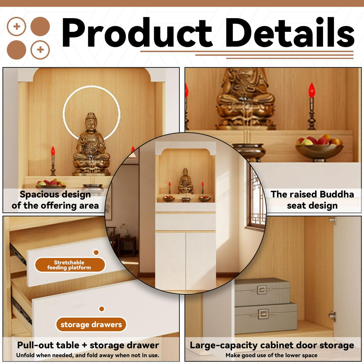 Altar Table Solid Wood (White+white Marble Vein / 19.7×15.7×65.4in)