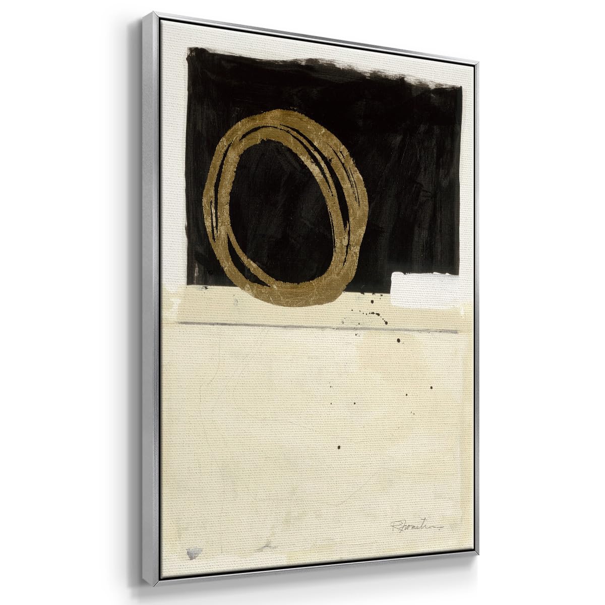 Canvas Wall Art Silver Floating Frame Paintings Black Golden Geometric Sphiral Pattern Abstract Wall Hanging Artwork for Office Hotel Bedroom Decorations (41"L x 27"W / Standing Strong III)