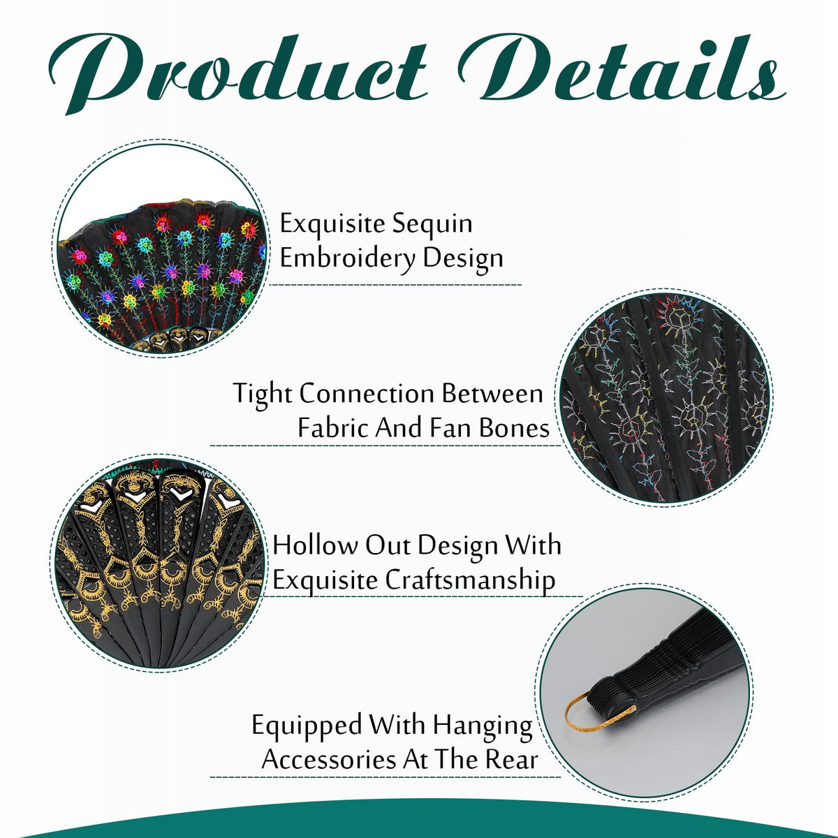 50 Pcs Folding Hand Fan Bulk for Women Foldable Fan Chinese Decorative Handheld with Different Flower Patterns Fabric Clacking Fans for Line Dancing Wedding Church Party (Embroidery / Elegant)
