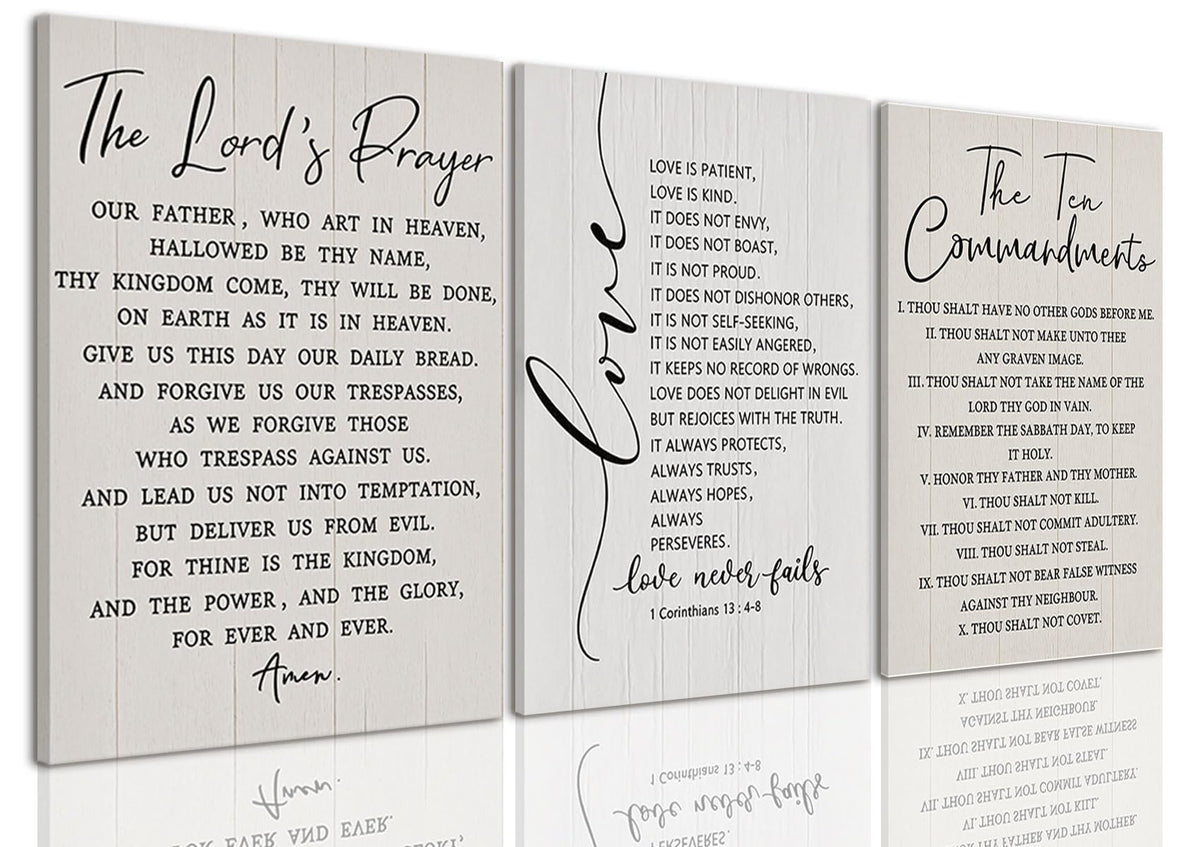 3 Piece 10 Commandments Wall Art Christian Canvas Wall Art Bible Verse Pictures Wall Decor Jesus Religious Art Prints Scripture Artwork for Living Room Church Office (The Ten Commandments / 12x16in)