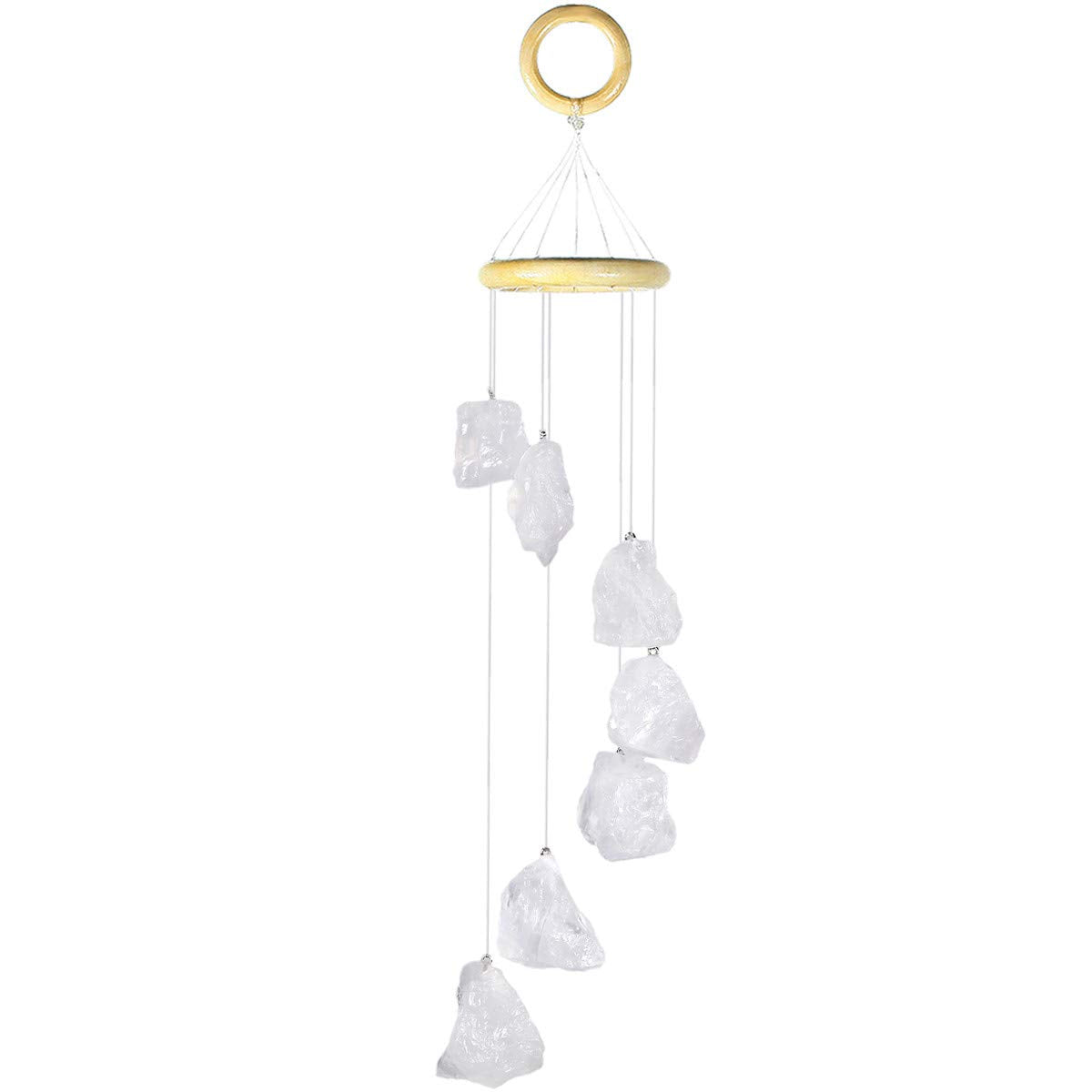 Raw Rock Quartz Crystal Wind Chimes for Outdoor Indoor Decor (Clear)