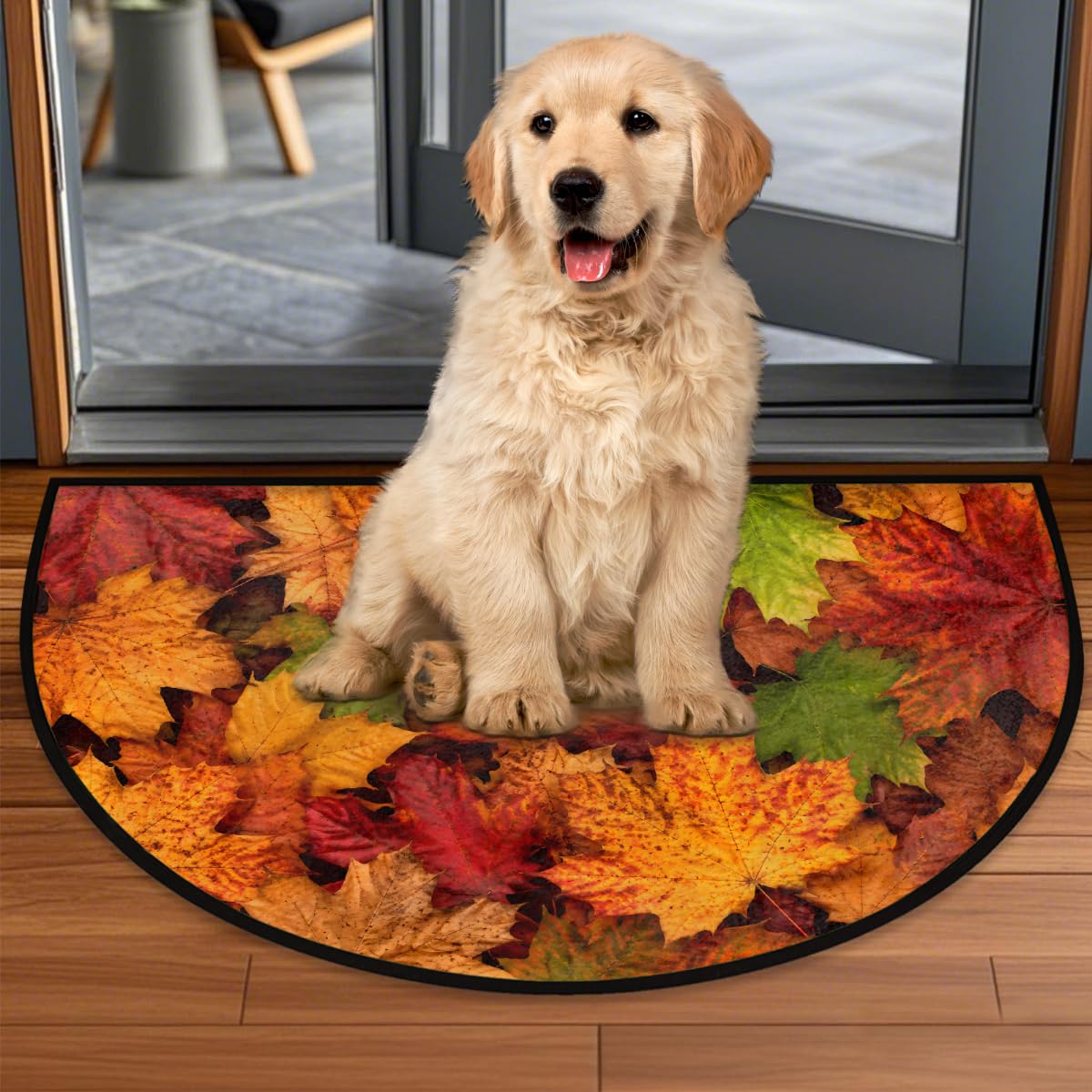 Leaf Half Round Door Mat Semi Moon Rug Fireplace Carpet Area Rugs (B:color:21)