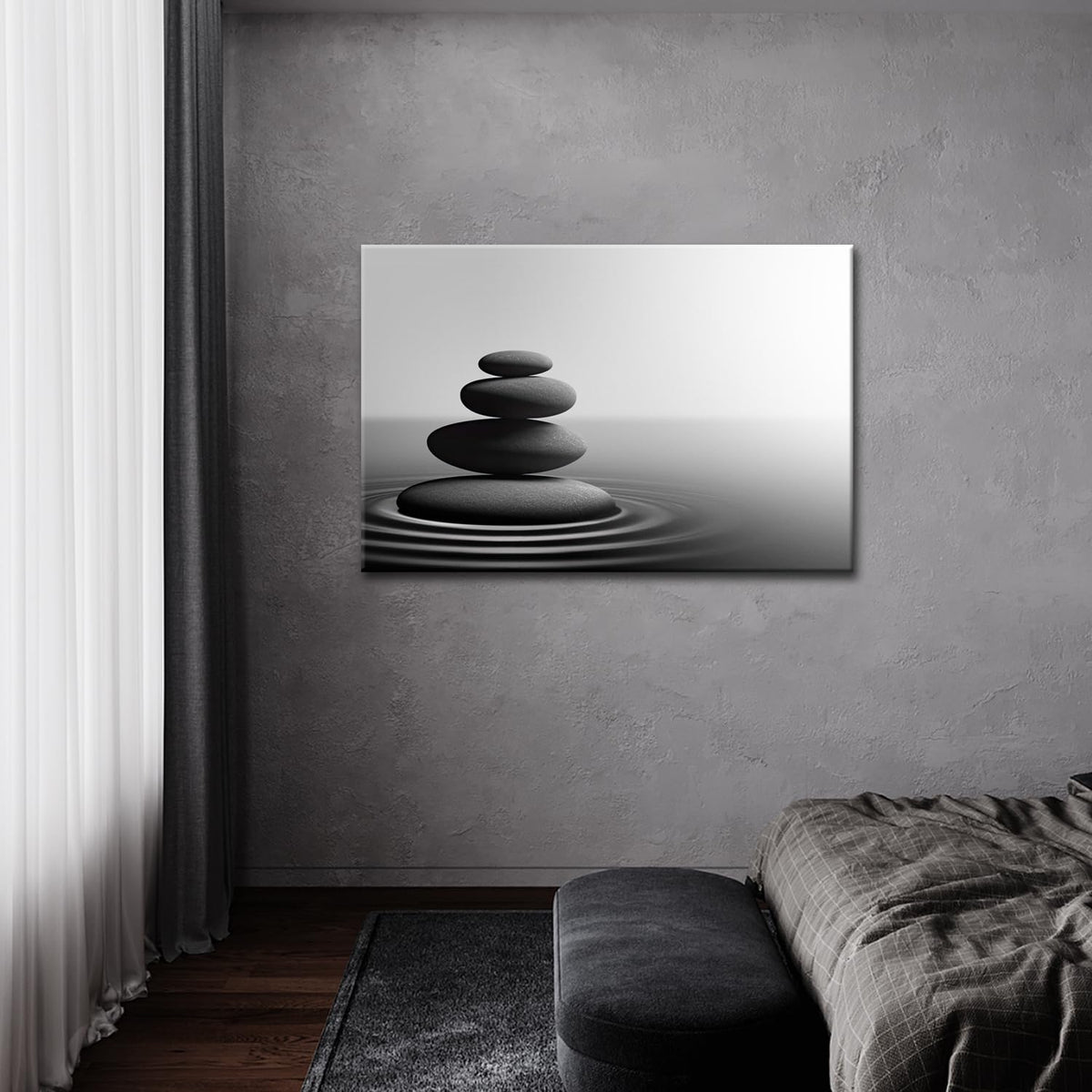 Zen Stone Wall Art Black and White Yoga Spa Relaxing Meditation Canvas Print Artwork Stones in Water Picture for Bathroom Living Room Bedroom Wall Decorations (Zen-01 / 36"L x 24"W)