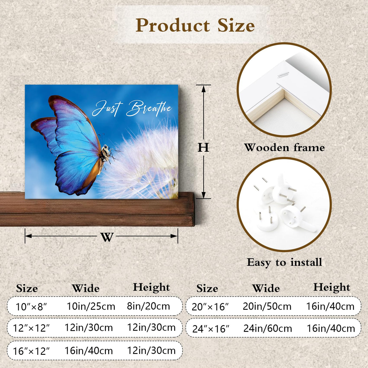Blue Butterfly Dandelion Wall Art Fantasy Butterfly Floral Canvas Wall Art for Bathroom Just Breathe Zen Spa Yoga Wall Decor for Bedroom Living Room Home Office Ready to Hang 16L x 20W Inch (Blue / 16"L x 20"W)