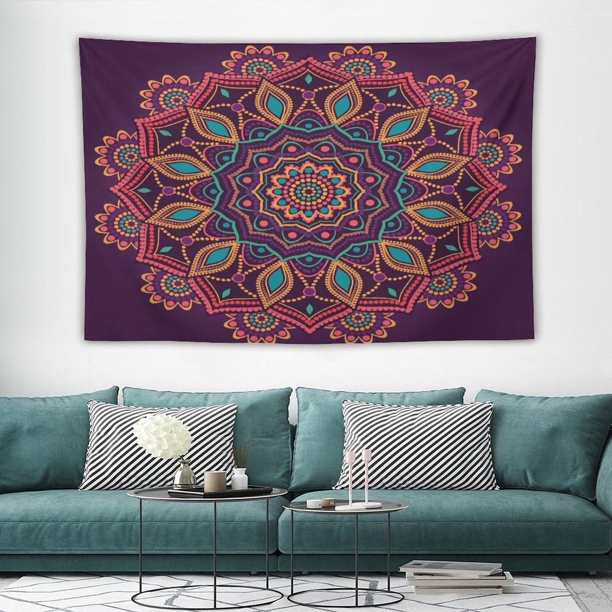Mandala Tapestry Wall Hanging Indian Hippie Bohemian Art Floral Texture Pattern Tapestries Home Decor for Living Room Bedroom Kitchen Dorm 40"x60" (40"L x 60"W / Mandala-7)