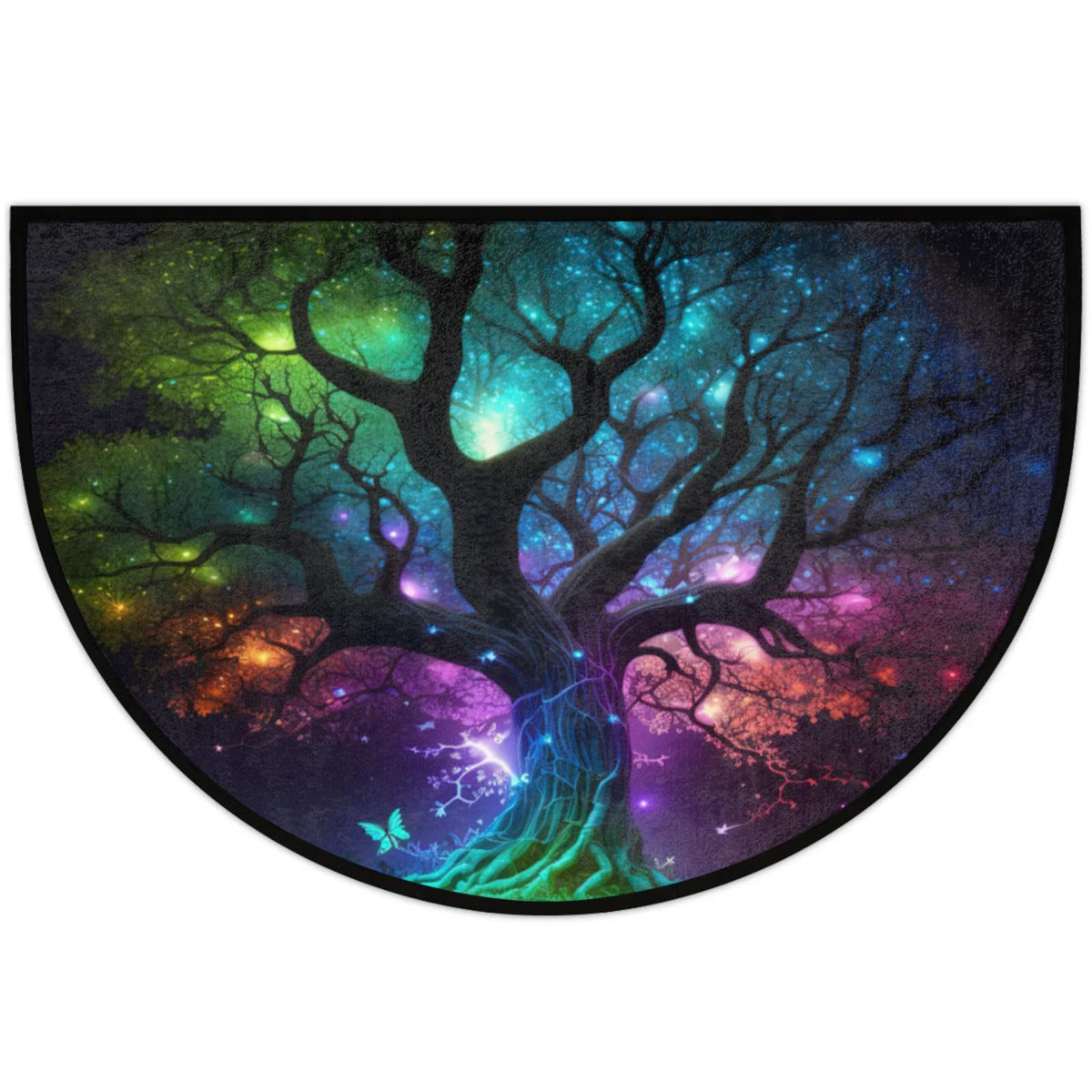 Half Round Doormat Tree of Life Butterfly Non Slip Half Circle Area Rugs Indoor Washable Half Moon Rug Semi Circle Bathroom Runner Mat Entrance Floor Carpet for Kithen Bedroom Fireplace Decor (B 03)