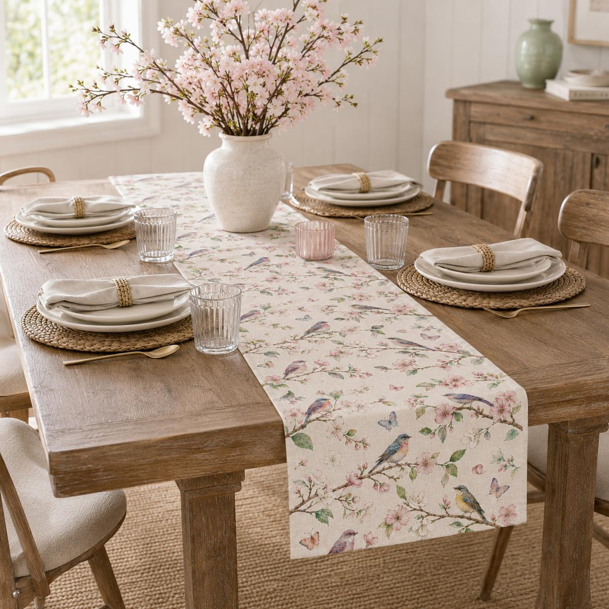 Vintage Botanical Birds Table Runner (13x120inch / Floral Birds)