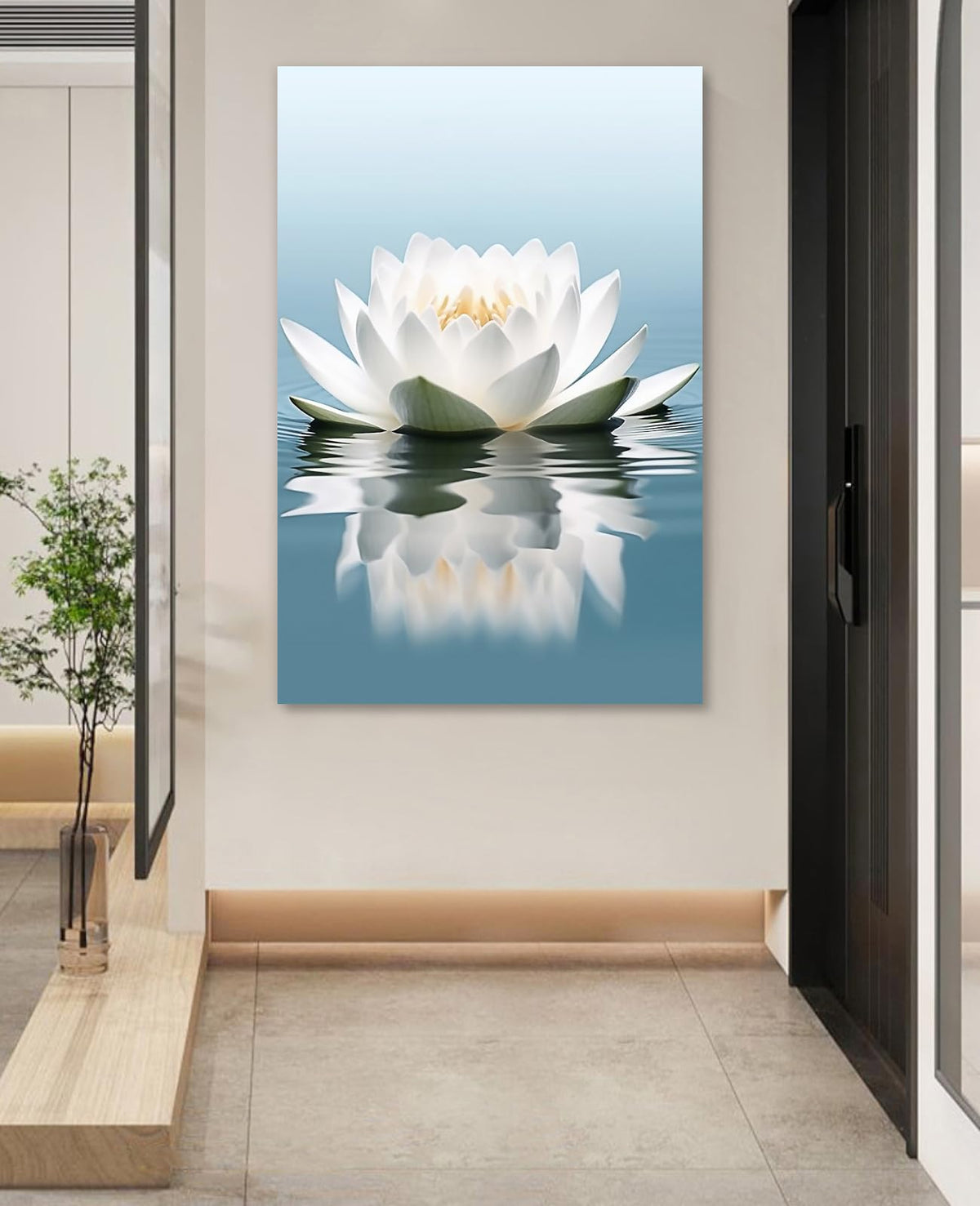Large Lotus Canvas Art Zen Wall Decor Framed Flower Bloom on Water Pictures Meditation Spiritual Artwork for Living Room Bedroom Yoga Room Ready to Hang (36"L x 24"W / M - Blue)