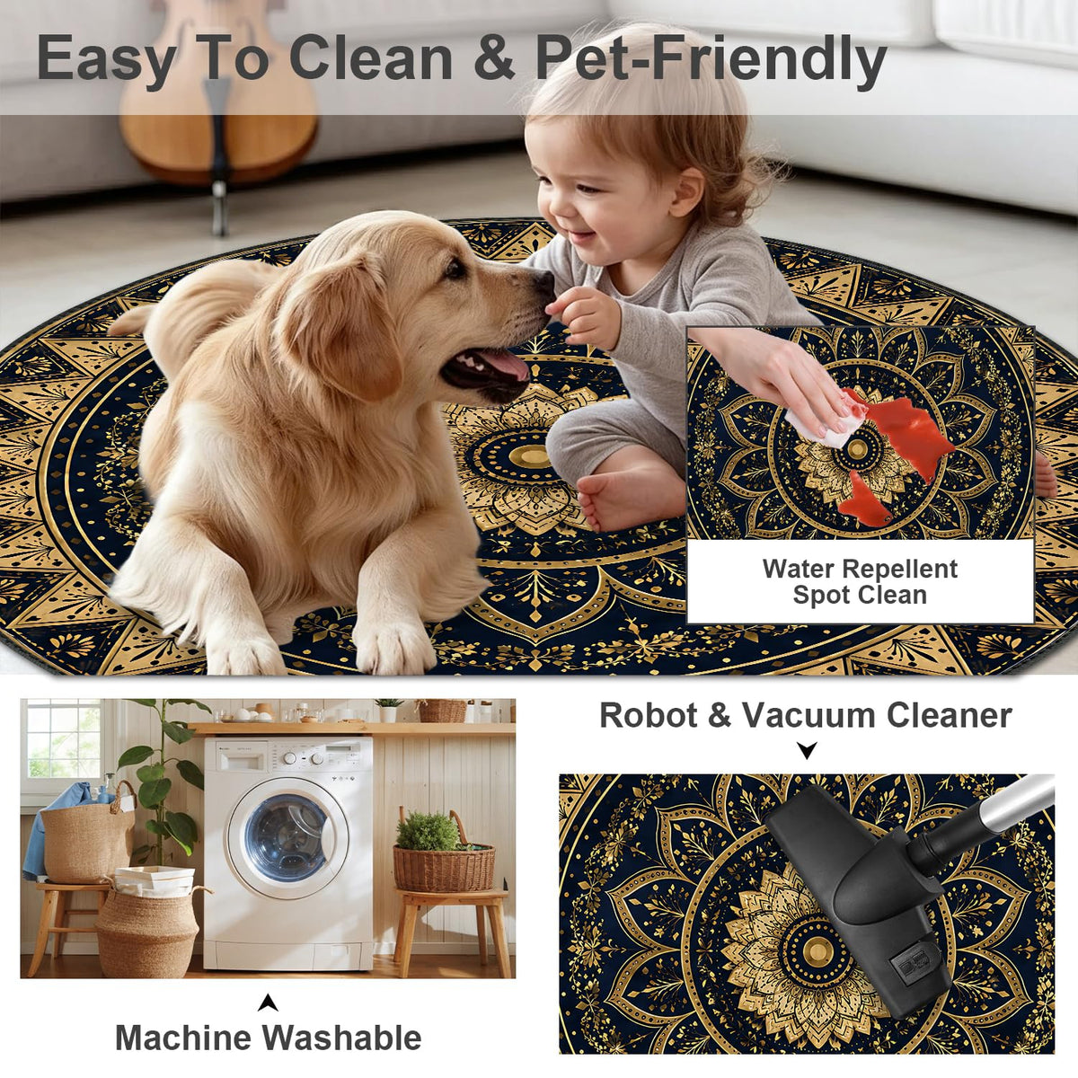6ft Round Area Rug (Royal Mandala / 6' (Round))