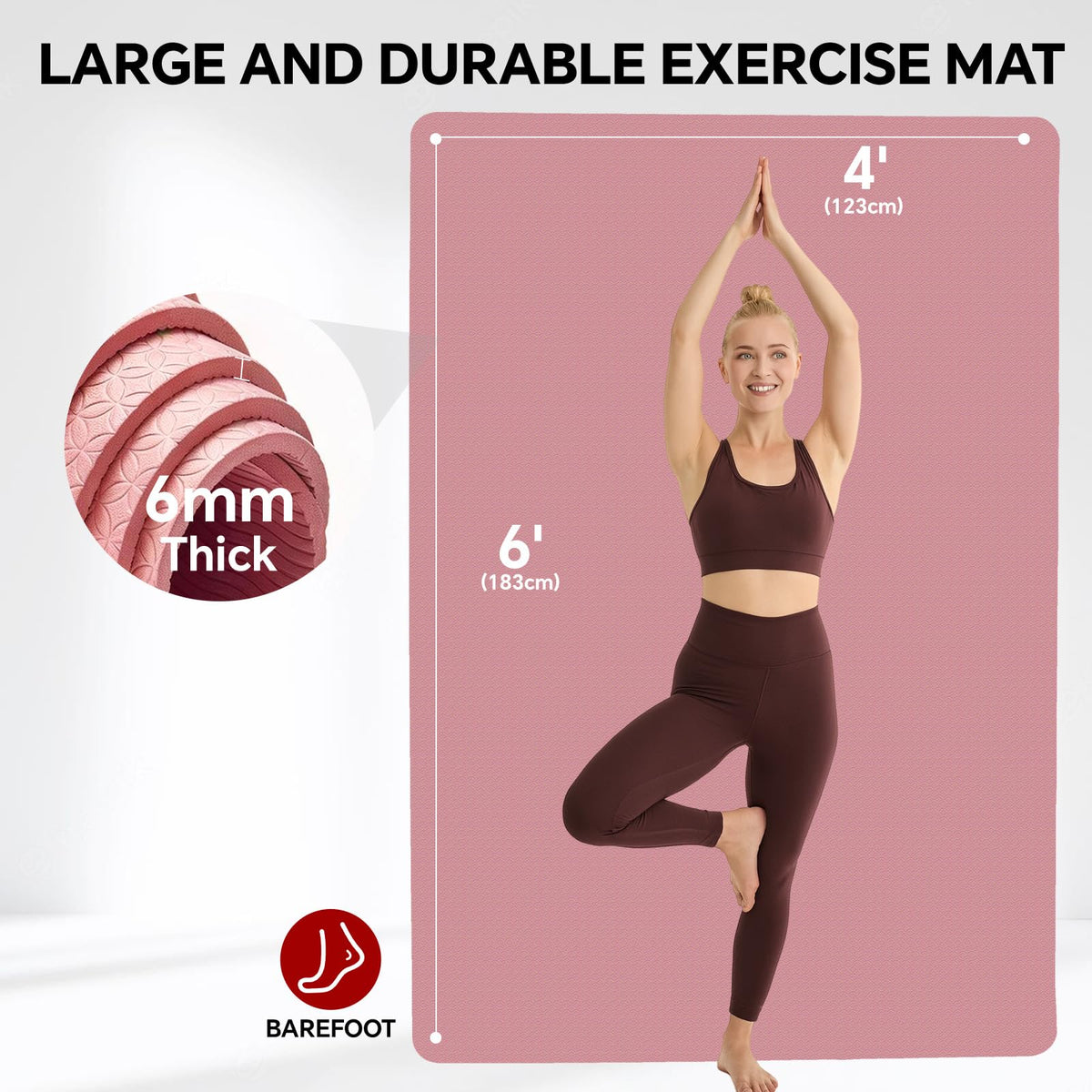 Extra Large Yoga Mat 6'x4' (Pink / 72" x 48" x 0.25")
