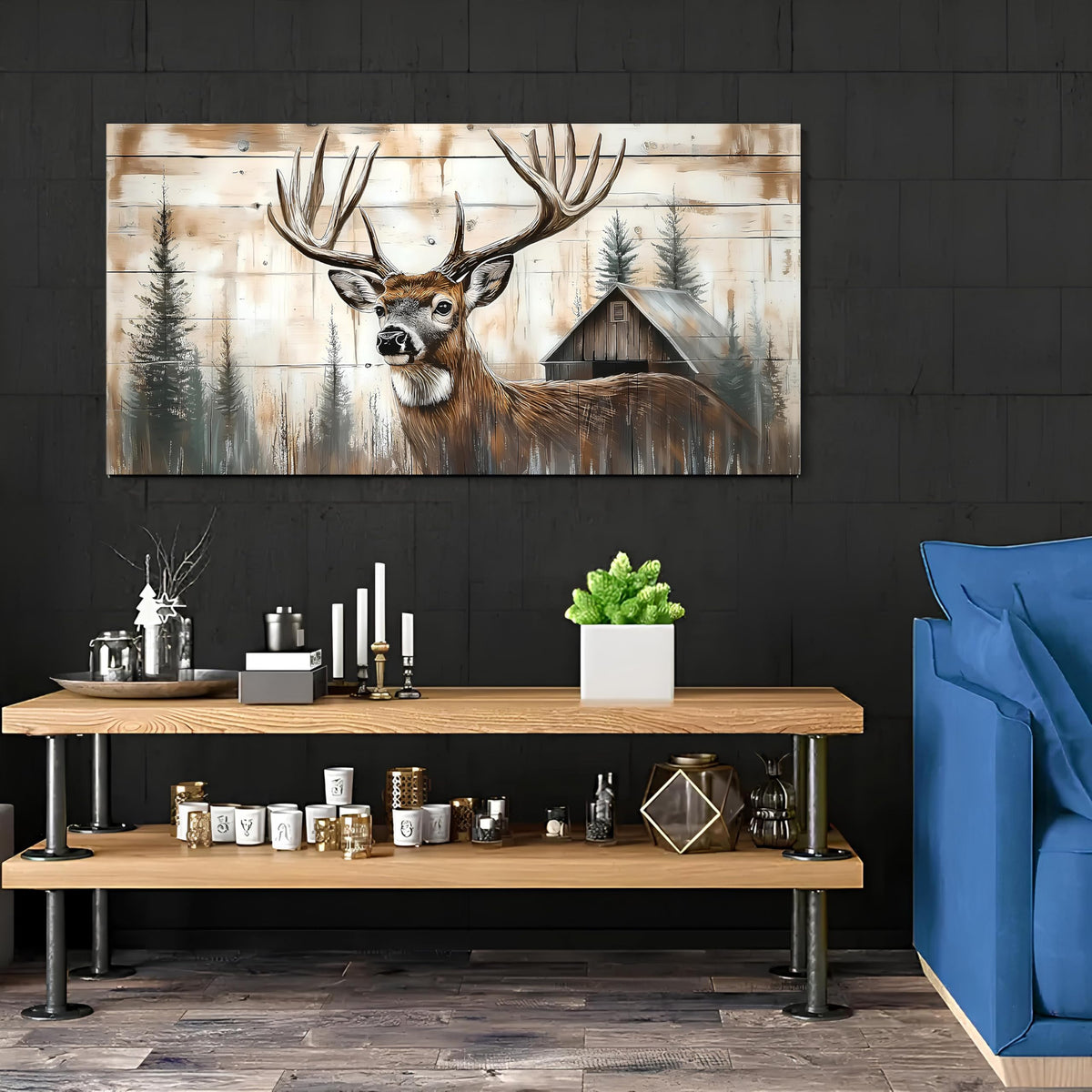 Wildlife Deer Wall Art Farmhouse Cabin Wall Decor Rustic Deer Picture Barn Wall Decor for Kitchen Living Room Home Decorations (40"L x 20"W / DEER)