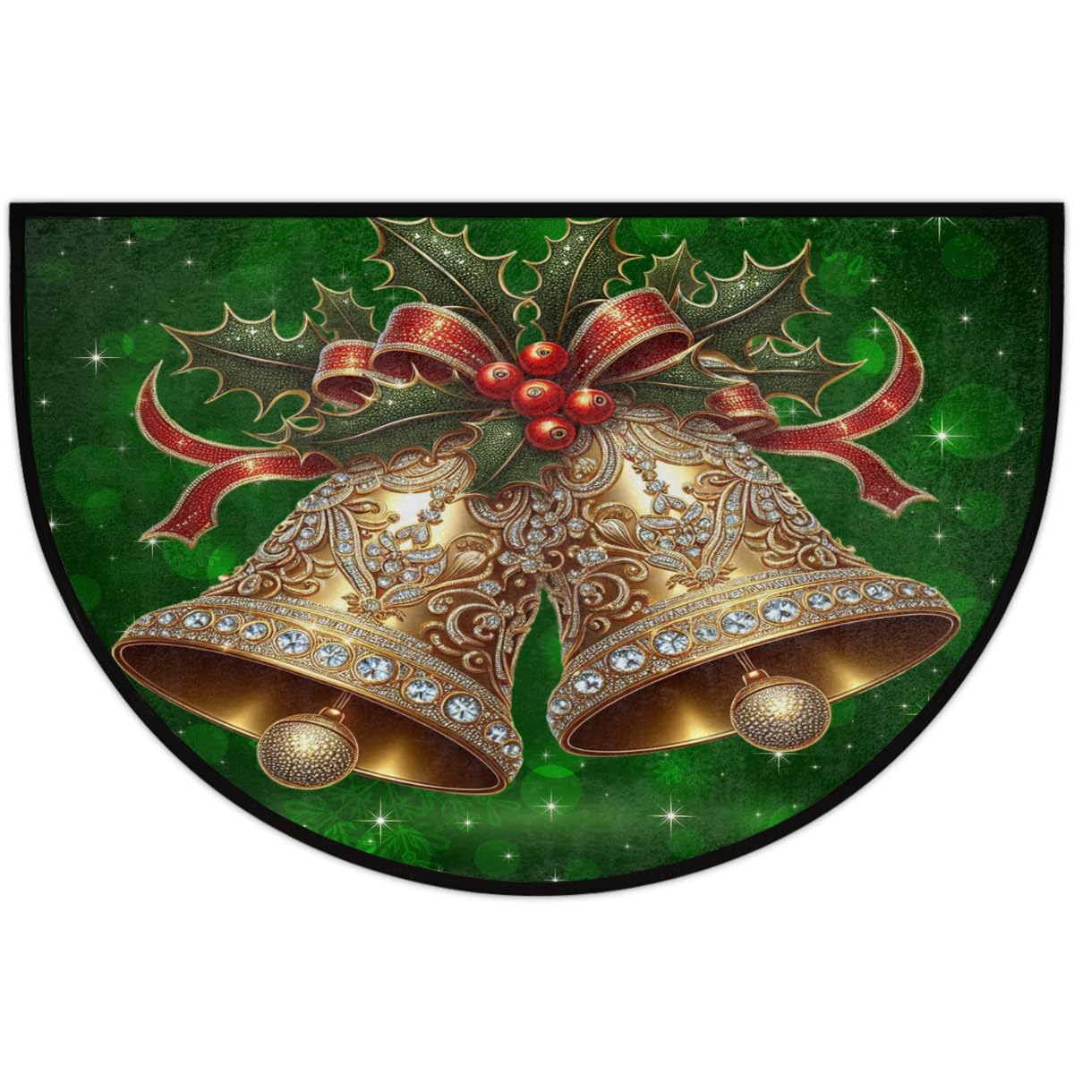 Christmas Bell Half Round Door Mat Indoor Entrance Semi Circle Area Rugs (Z Green Christmas Bell)