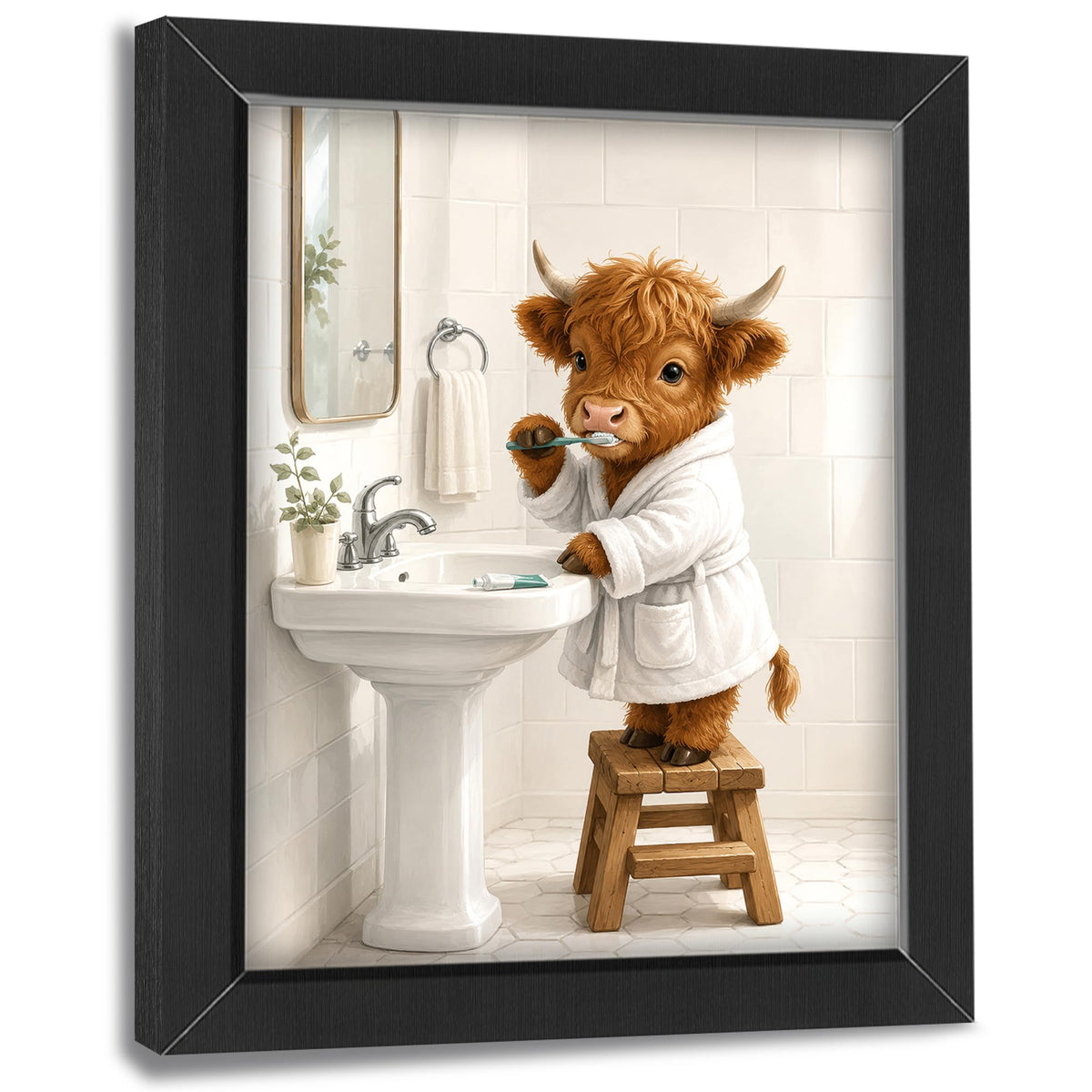 Highland Cow Bathroom Decor Wall Art (Framed Bathroom Art 926 / 10"L x 8"W)
