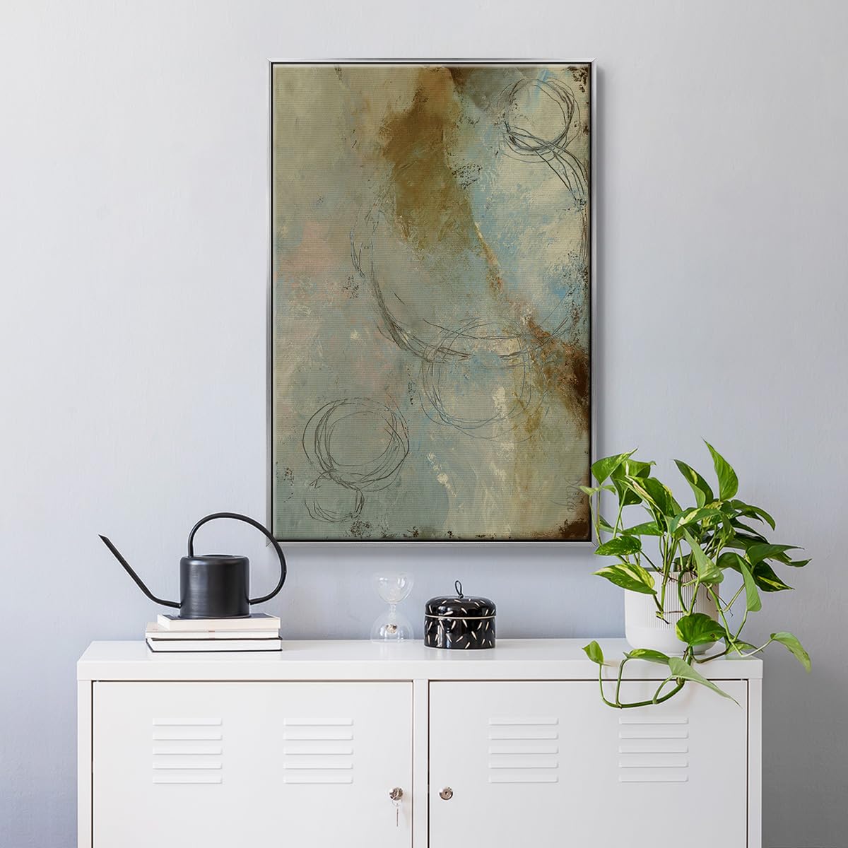 Wall Art Silver Floater Frame Home Decor Rustic Natural Color Zen Path Modern Abstract Hanging Paintings for Living Room Kitchen Office Walls (41"L x 27"W / Zen Path I)
