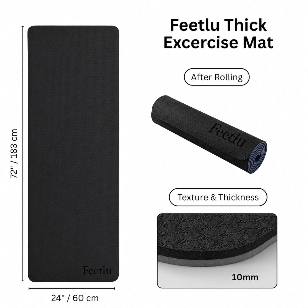 Cushioned Exercise Mat (Jet Black + Asphalt)