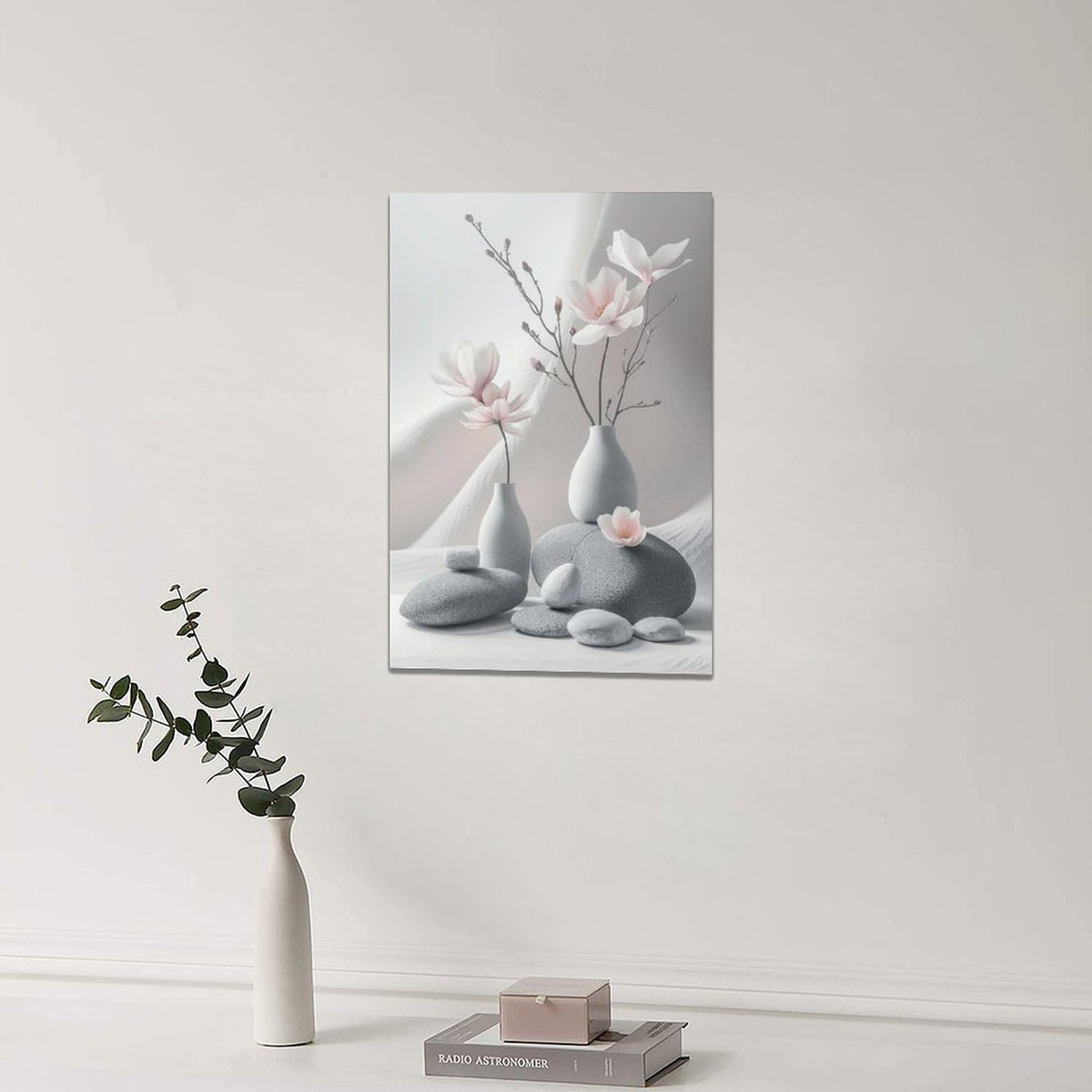Zen Wall Art Bathroom Pictures Wall Decor Zen Paintings Canvas Pebble Stone Spa Artwork Grey Blush Modern Home Decorations for Meditation Spiritual Yoga Bedroom Living Room 16"x24" (Stone-3 / 24"L x 16"W)