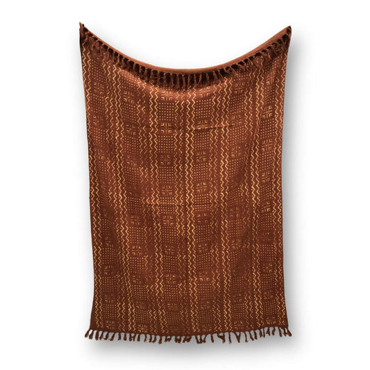 100% Cotton Throw Blanket Hand Block Print Boho Blanket Mudcloth Cozy Throw Blanket for Housewarming Sofa Wedding Gifts for Home Decor (Rust / Alma (120 x 170 Cms))