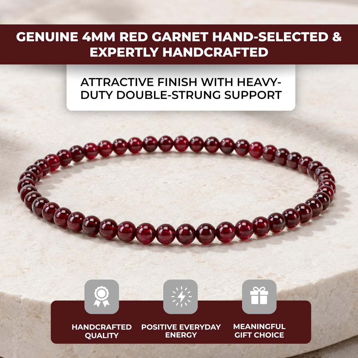 Red Garnet Bracelet 4mm Beaded Bracelet (Red Garnet / Medium)