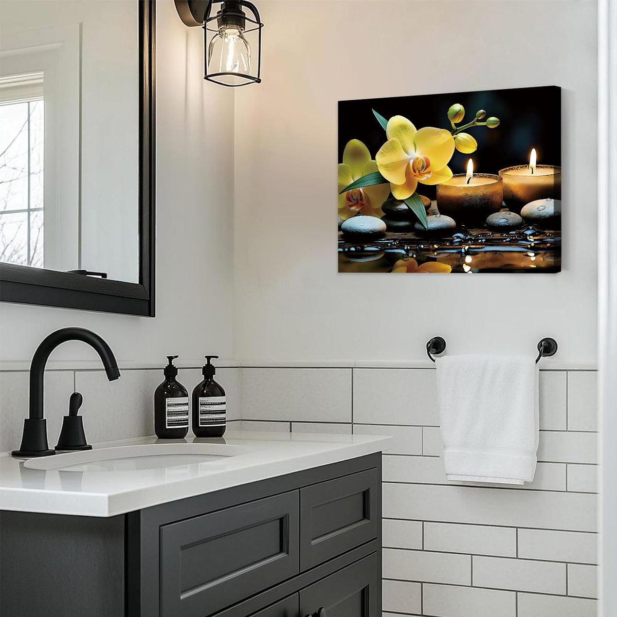 Orchid Zen Canvas Wall Art Prints Yellow Flower Bathroom Wall Decor (Zen Canvas Wall Art Prints Yellow Flower Decor (Ready to Hang))
