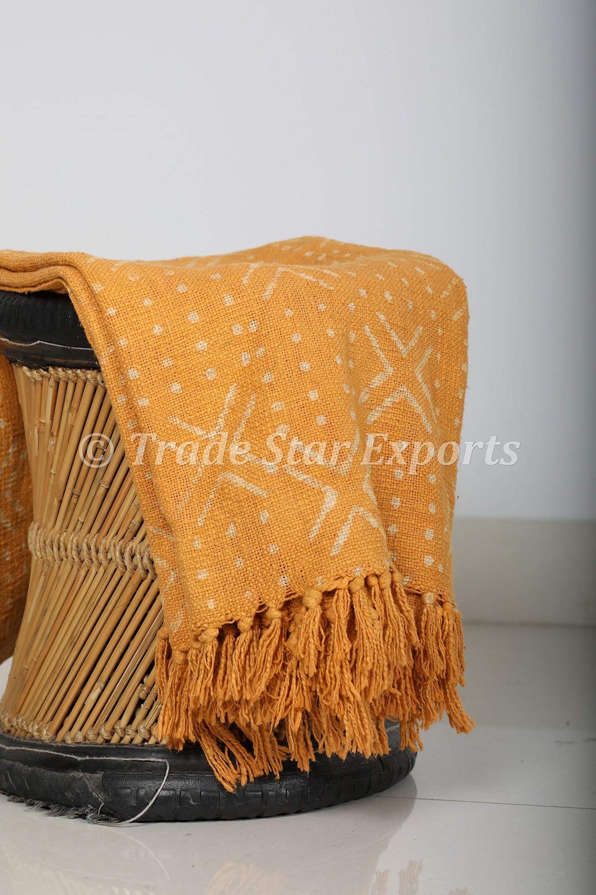 100% Cotton Soft Tassel Blanket (Mustard / Nova (120 x 170 Cms))