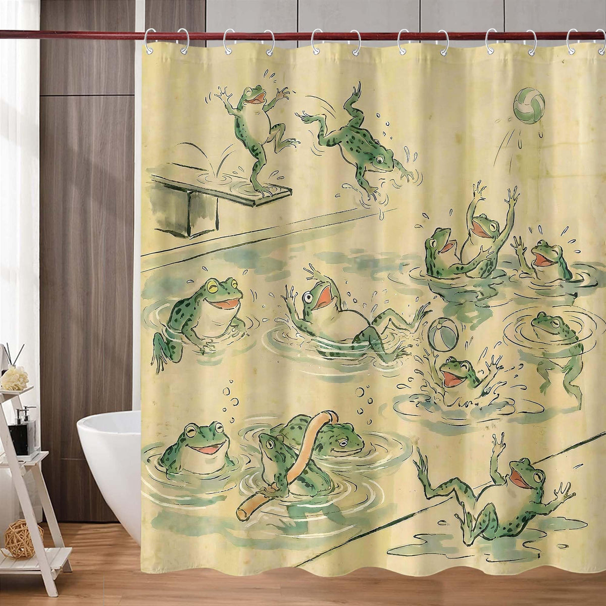 Playful Frogs Shower Curtain Set (72"W x 72"L (Pack of 1) / Yellow)