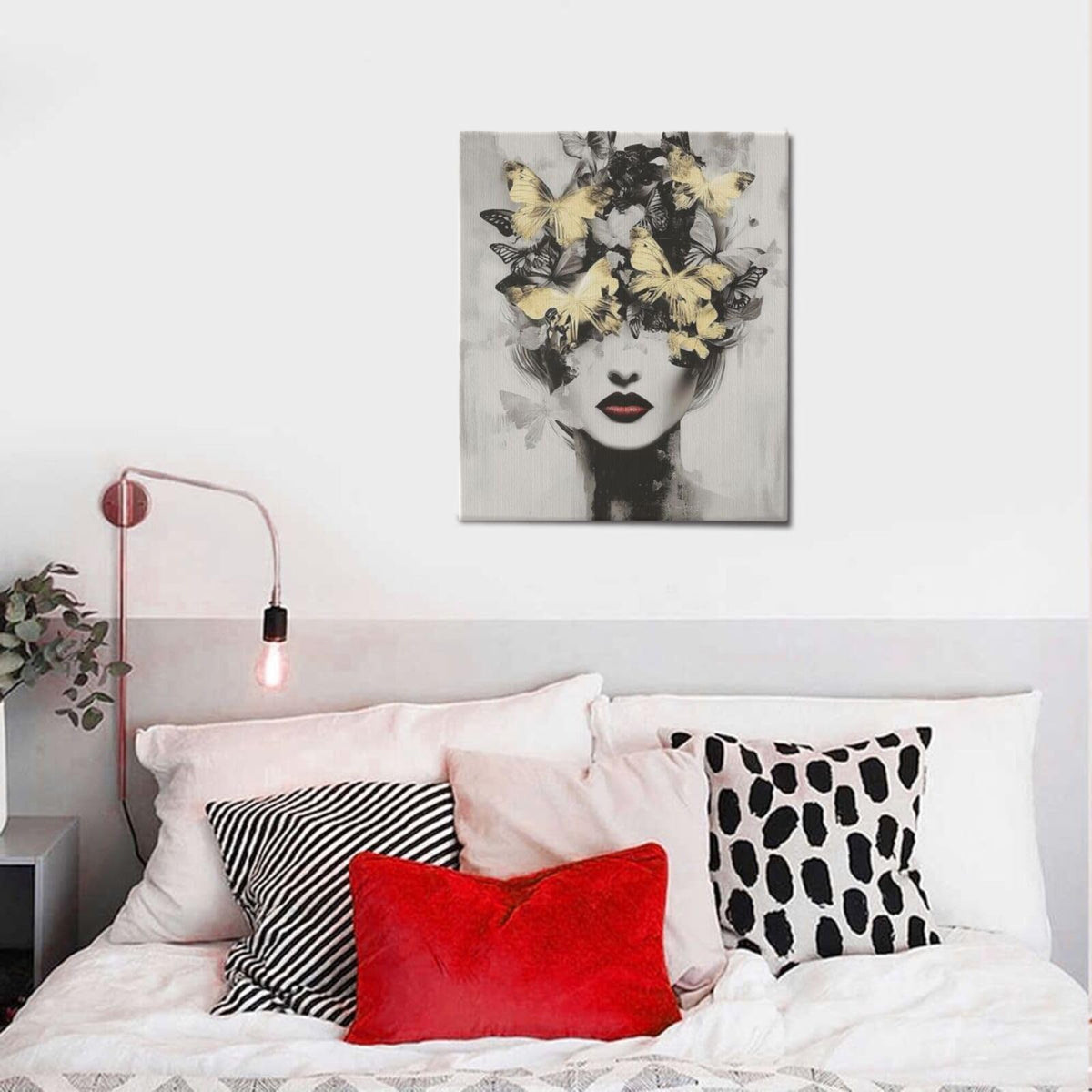 Gold Butterfly Woman Wall Art Black and White Female Wall Decor Modern Grey Aesthetic Canvas Pictures Paintings Prints Artwork Framed Decorations For Beauty Salon Spa Bathroom Bedroom Living Room Office Gifts 20" x 24" (Woman Flower / 24"L x 20"W)