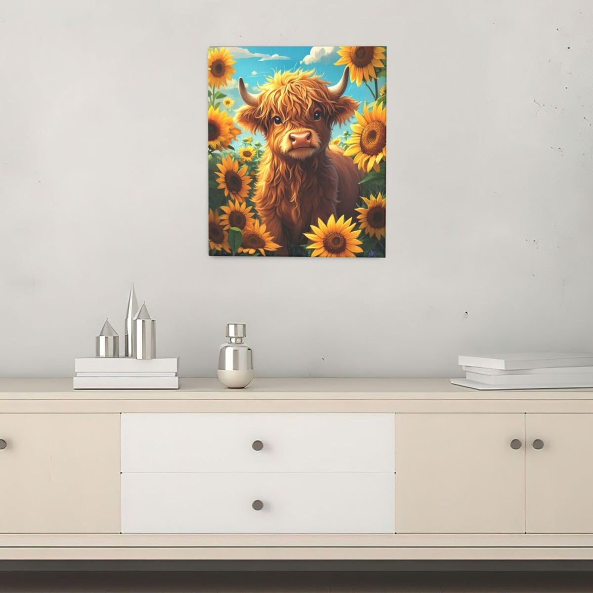 Rustic Country Highland Cow Wall Art For Kids Cow Sunflower Nursery Canvas Wall Decor Farm Animal Pictures Paintings Prints Cattle Artwork Framed Decorations For Bathroom Bedroom Living Room Office Gifts 20" x 24" (Highland Cow / 24"L x 20"W)
