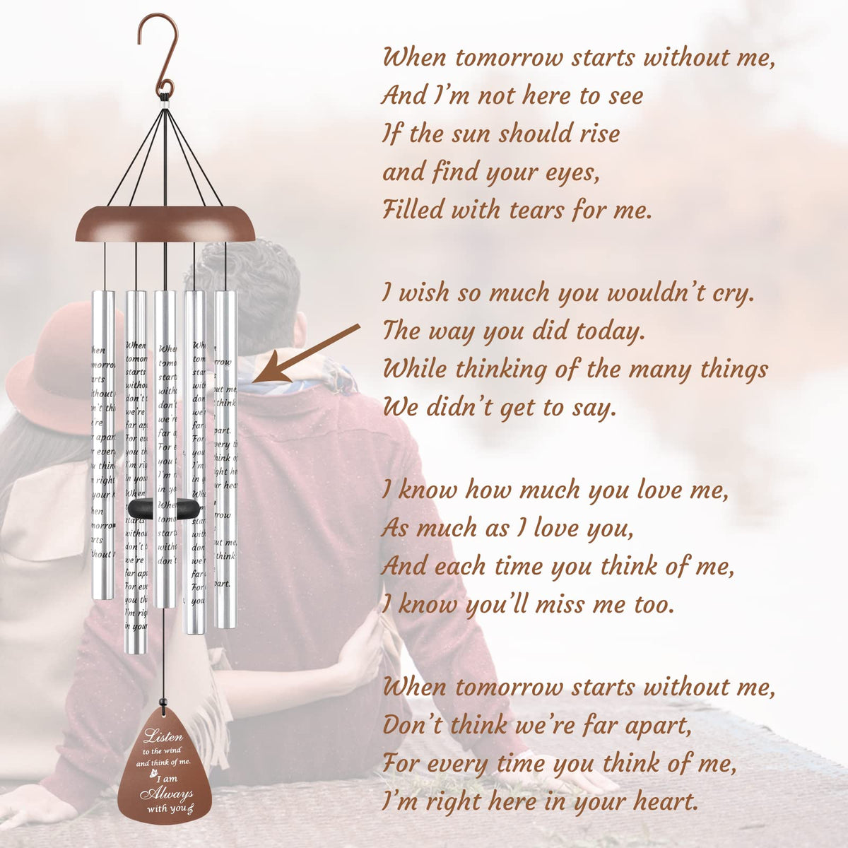 32'' Sympathy Wind Chimes Memorial Gift for Loss of Loved One Brown (32 inches)