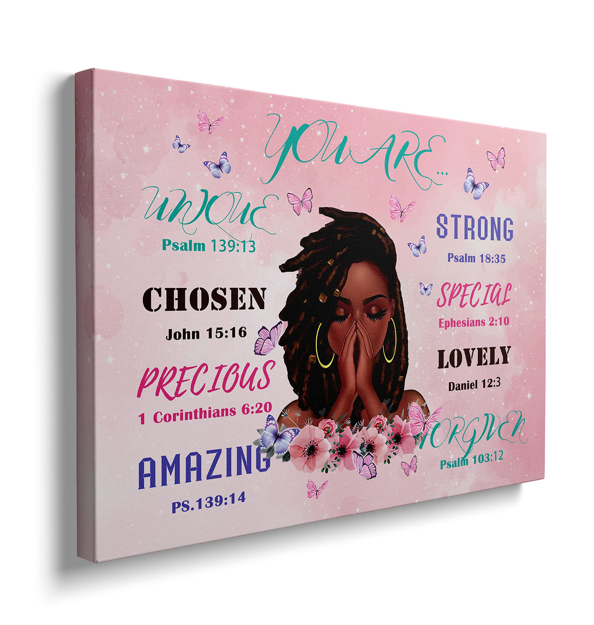 Framed Bible Verse Canvas Wall Art Girl Prayer Butterfly Decor 16x24 Inches (Inspirational Girl / 24"L x 16"W)