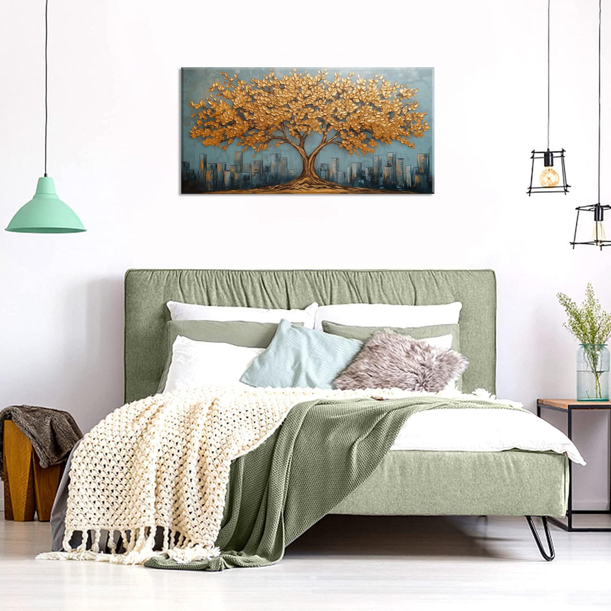 Gold Tree Wall Art for Living Room Office Modern Abstract Golden Urban Nature Minimalist Tree of Life Painting Prints Contemporary Canvas Artwork Dining Bedroom Decor (Modern / Modern Golden Tree of Life Wall Art / 40L" x 20W")