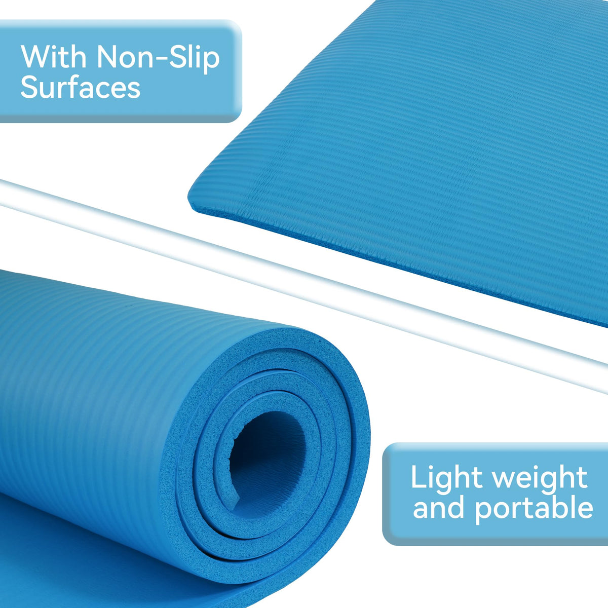 1/2-inch Thick High Density Exercise Yoga Mat with Carrying Strap (Blue)