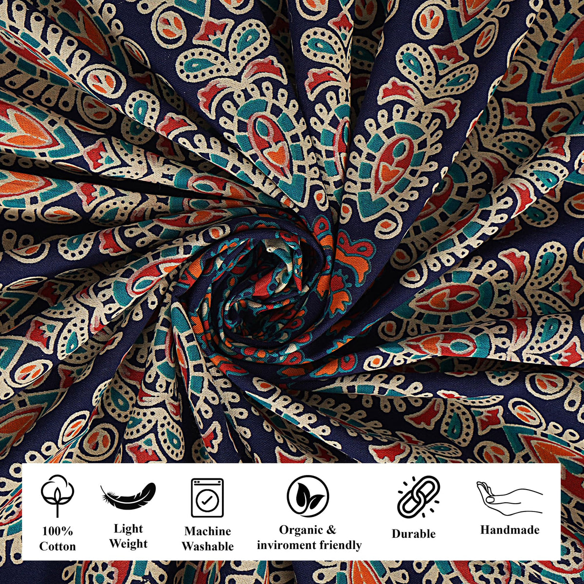 Handmade Cotton Peacock Mandala Tapestry (60"L x 50"W / Golden Blue)