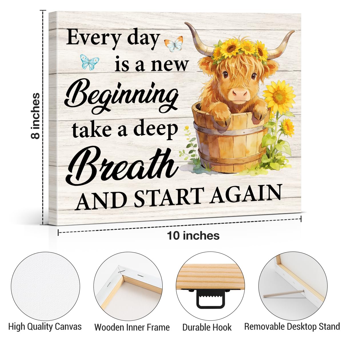 Highland Cow Motivational Canvas Wall Art Highland Cow Sunflower Picture (Highland Cow Motivational)