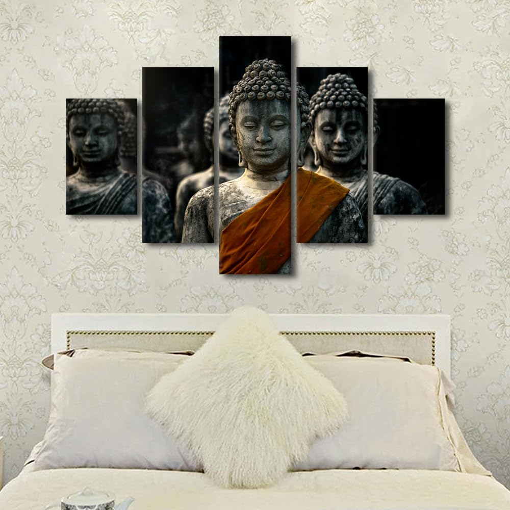 Buddha Canvas Wall Art Modern Living Room Decor Buddha Statue Saraburi Thailand Picture Printing 5 Panel Buddha Poster Artwork for Office Wall Decor Stretched and Framed Ready to Hang 60x40 in (60x40 in / 5PANEL-12)