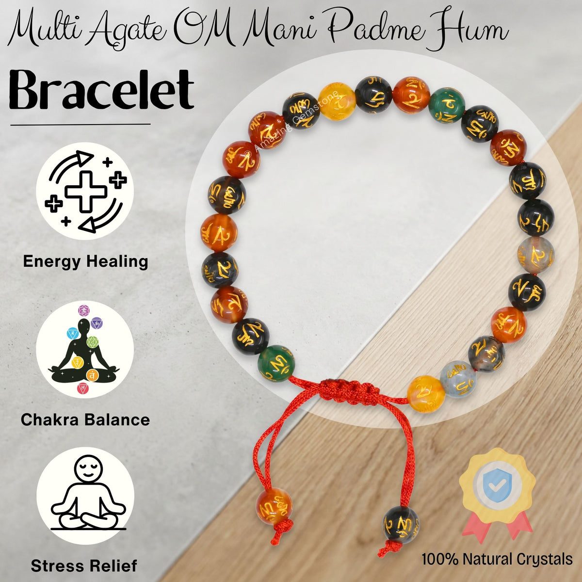 Om Mani Multi Gems Bracelet for Women Men's Gifts (Om Mani Multi Gems)