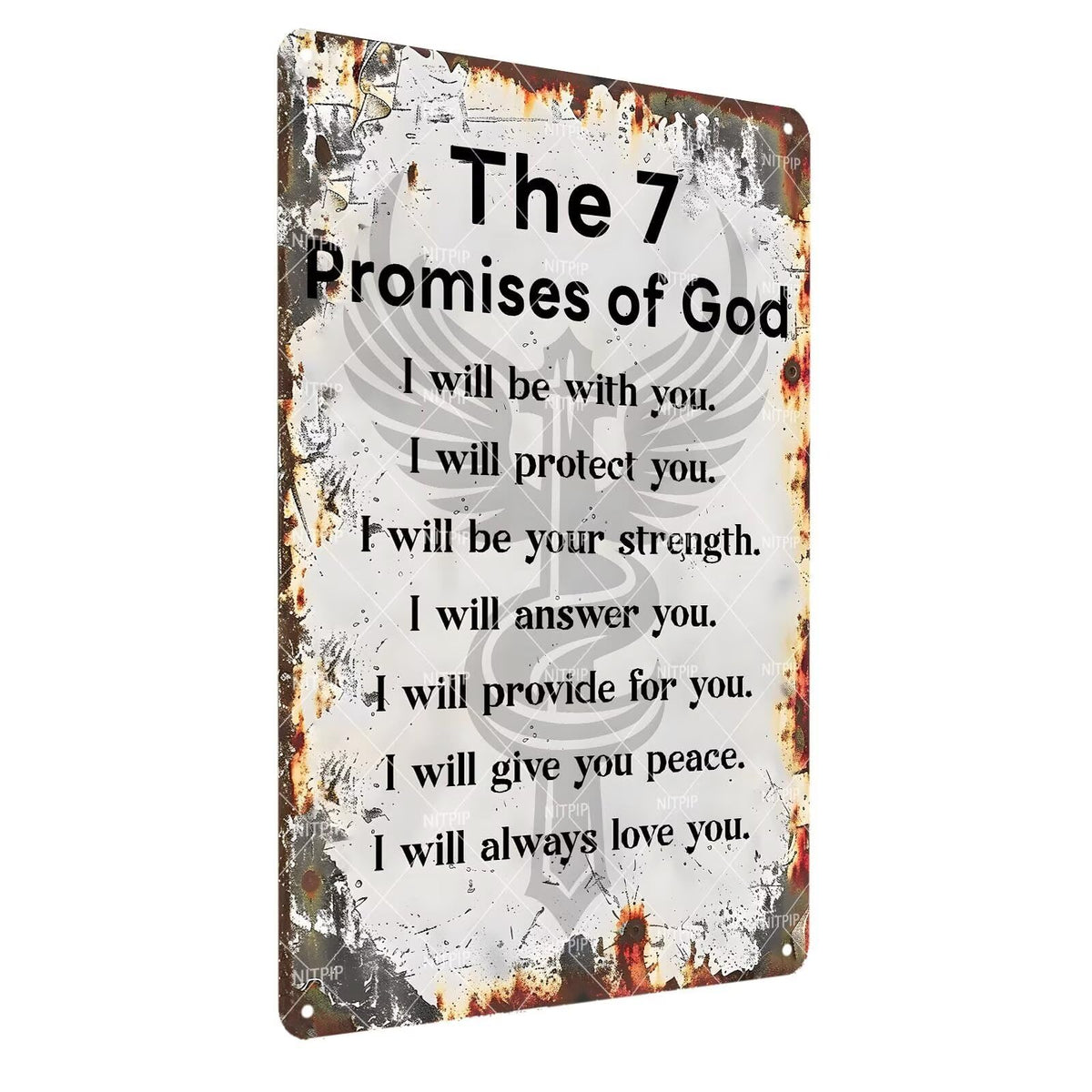The 7 Promises of God Metal Sign Wall Decor Prayer Metal Sign (The 7 Promises of God / 12x16 Inch)